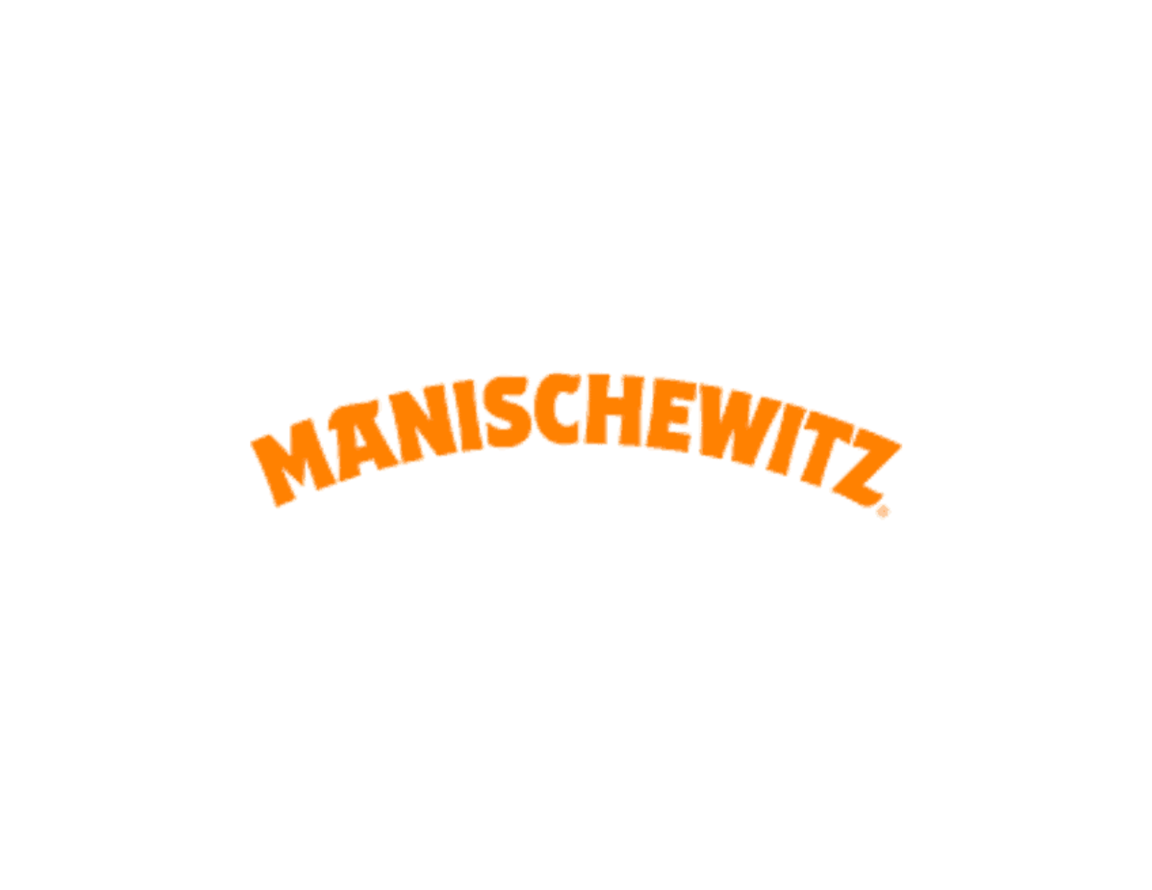 The word "MANISCHEWITZ" in orange 3D text arching over a black background.