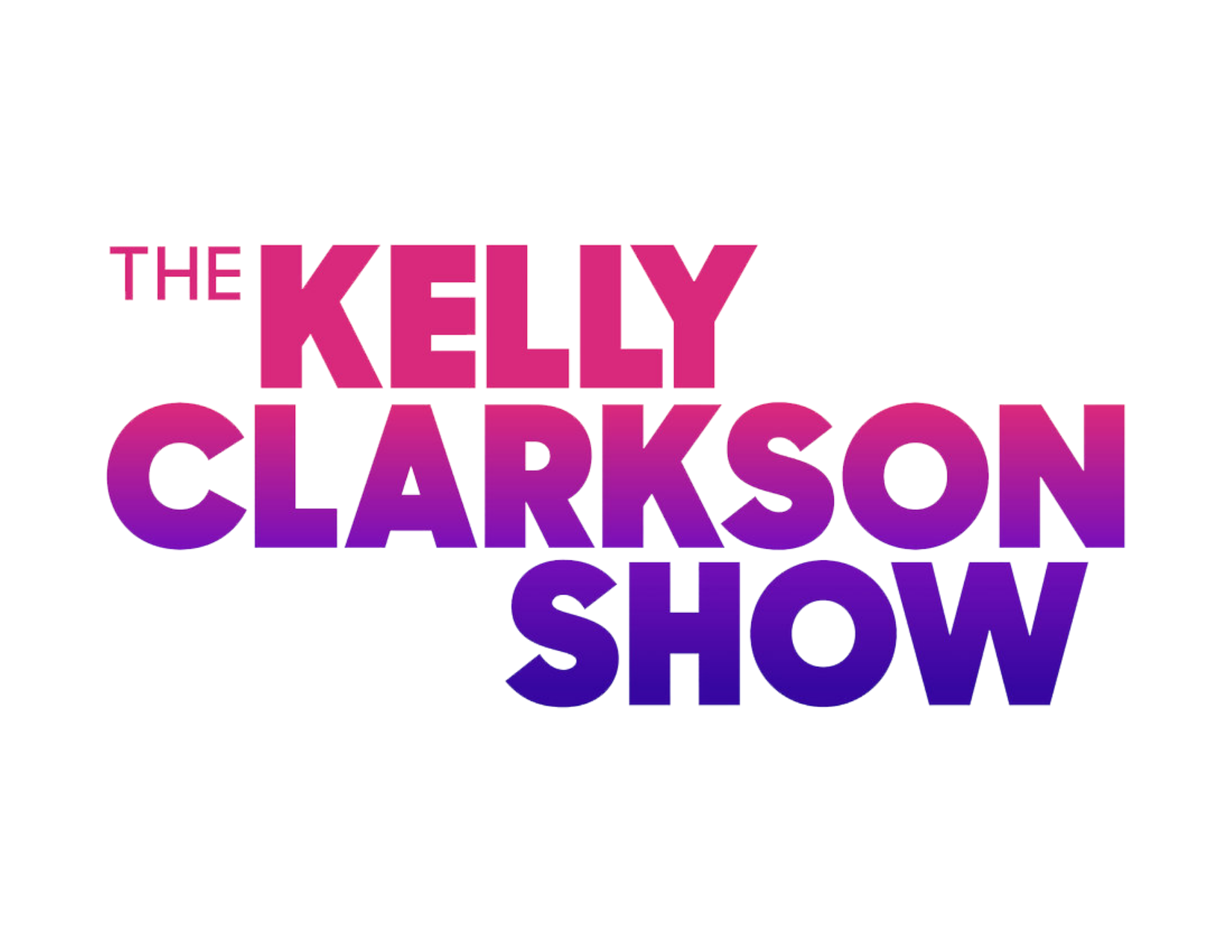 Logo for The Kelly Clarkson Show with bold pink, purple, and blue text on a transparent background.