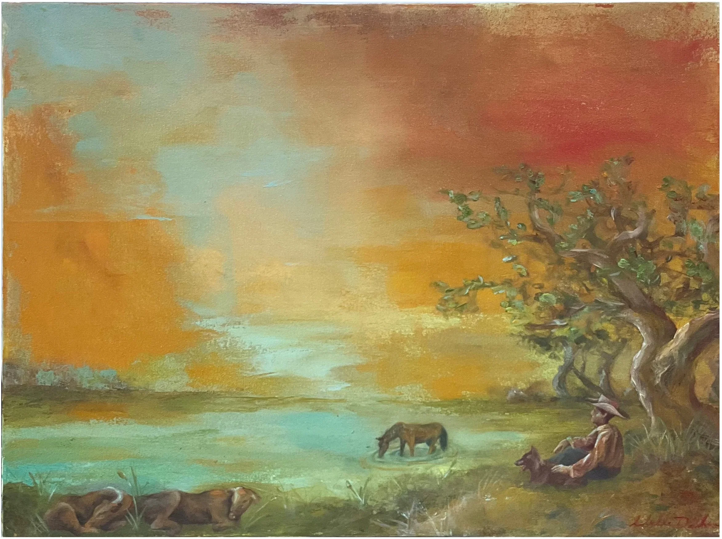 'Cows and Their Farmer' 18"x24" oil painting on canvas