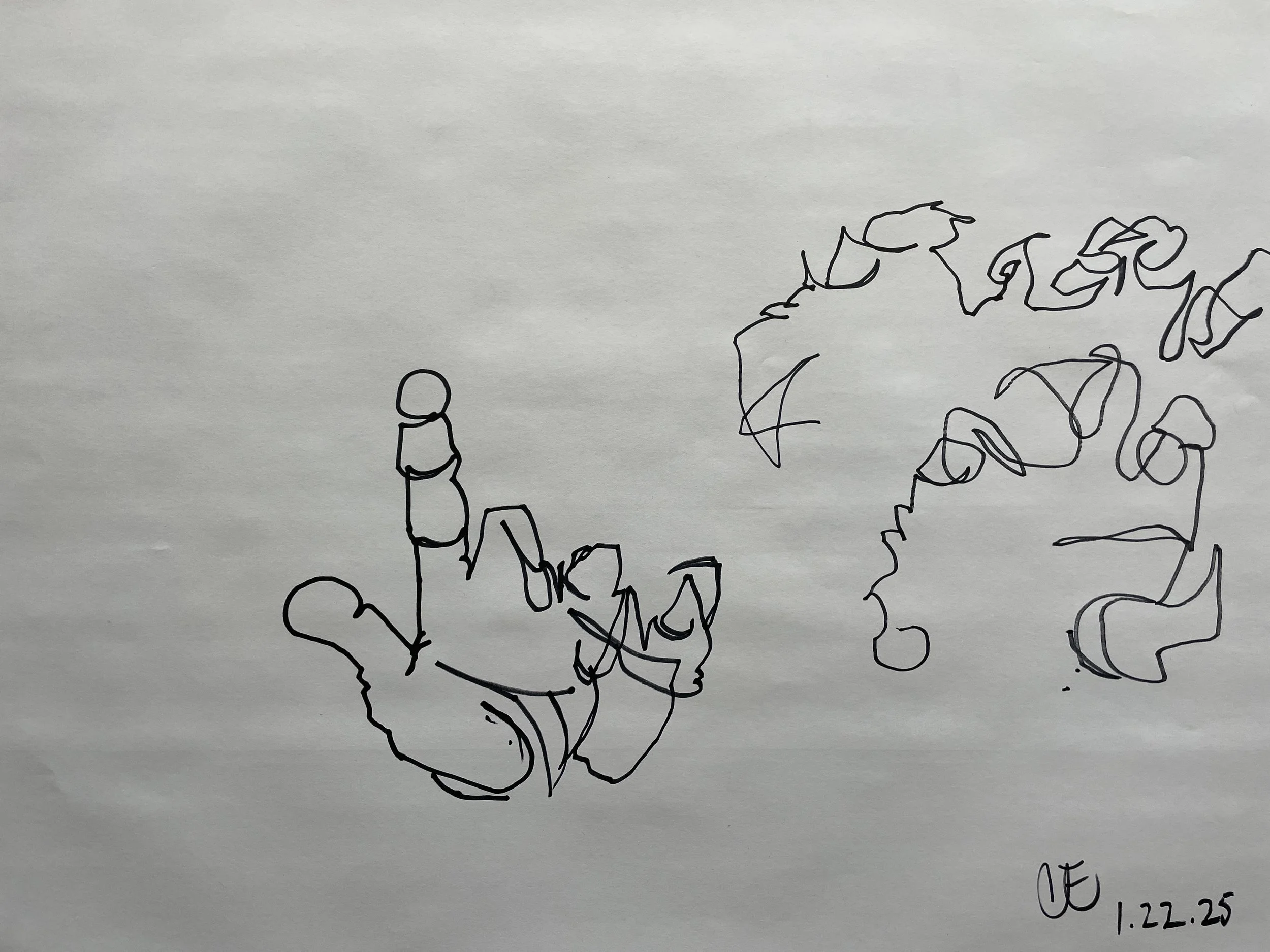 blind contour hand drawings (right and left)