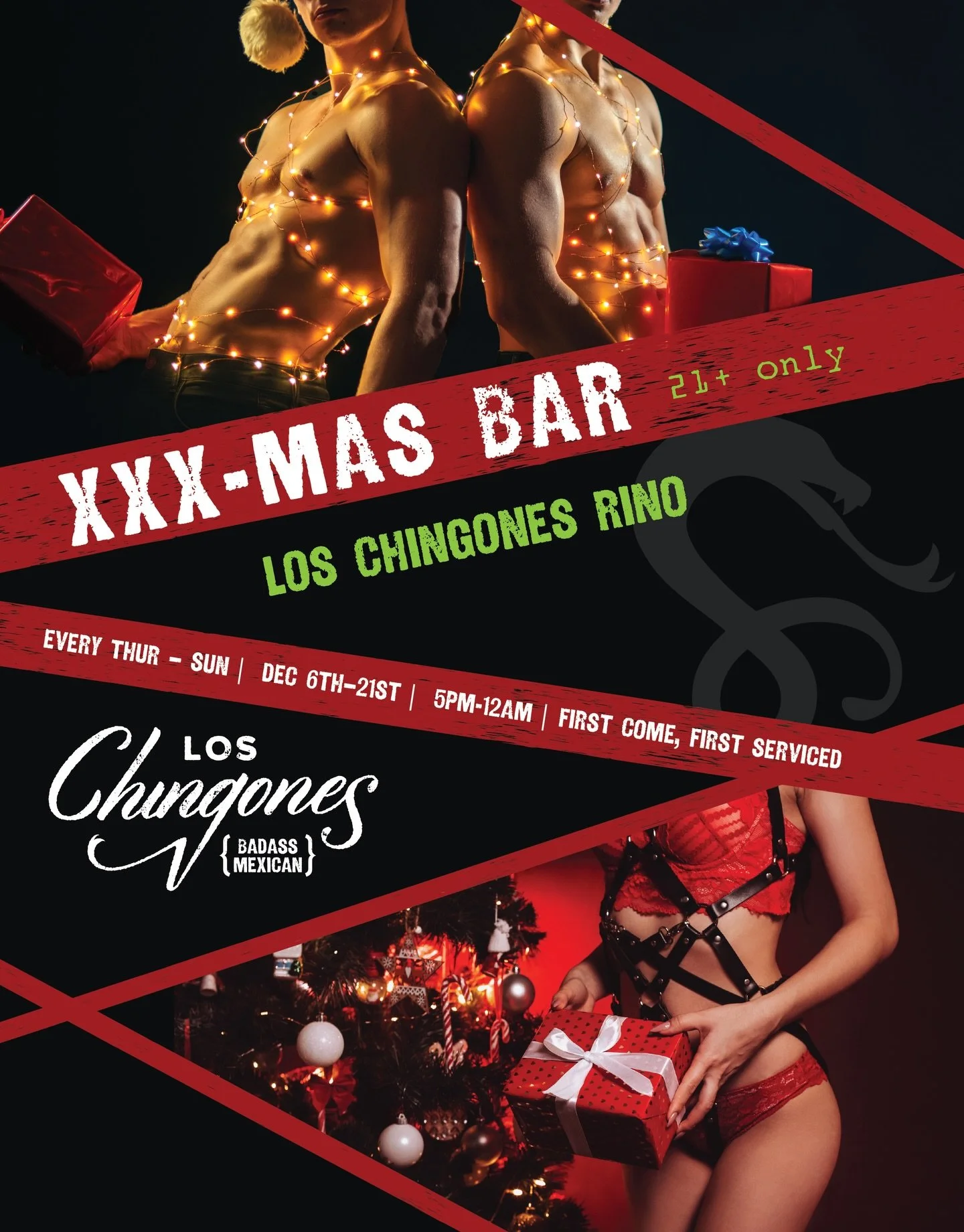 Another week, another ho (ho, ho). 
The Los RiNo XXXMas Bar is back tonight through Sunday! Hang on our heated rooftop and check out what else is hanging up here&hellip; 
*5pm-midnight*
*First Come, First Serviced* 😈