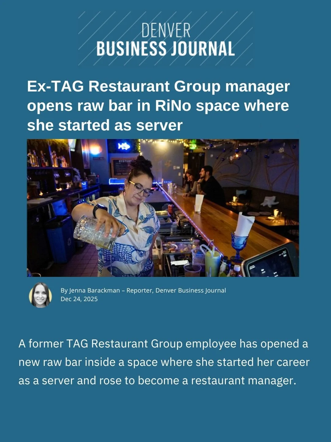 Recognize this familiar face? Our former colleague and forever-Ohana @sophia_v2  is crushing it next door to Los Chingones RiNo at her first solo spot: @fin.n.tonic! 

One of the coolest parts of this industry is watching it grow&mdash;fueled by tale