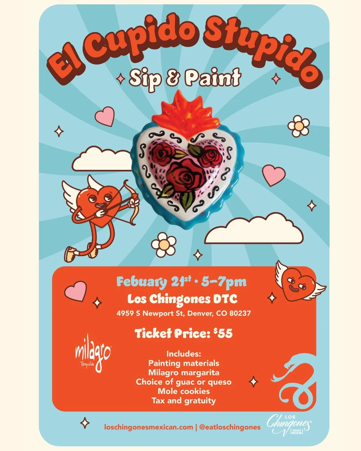It&rsquo;s back! Sip &amp; Paint returns to Los Chingones DTC on February 21. Link in bio for tix! 💘🎟️