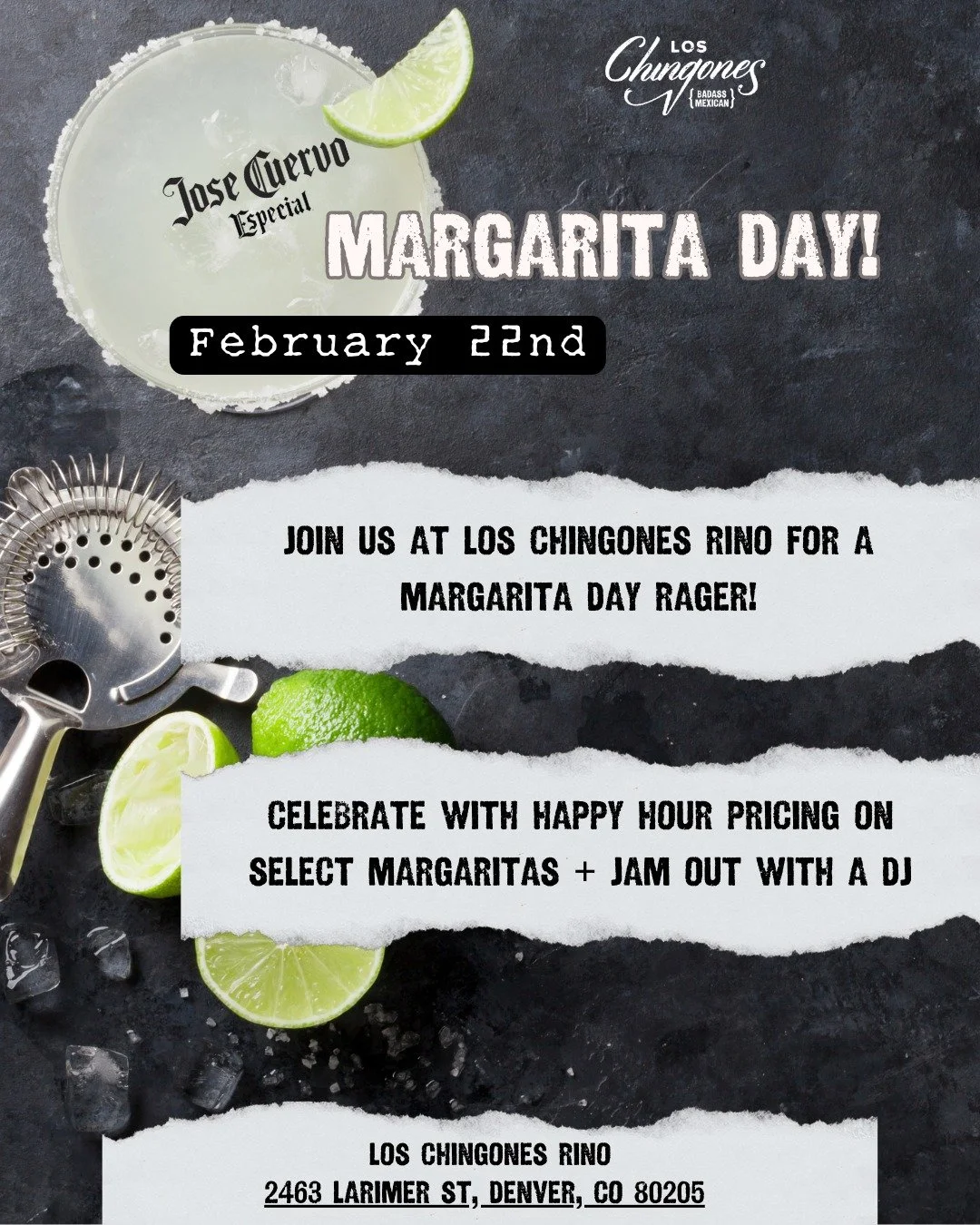 Every day feels like margarita day to us but this weekend is extra special. 🎉 Los Chingones RiNo fans - come see us this Sunday for National Margarita Day drink specials all day long.