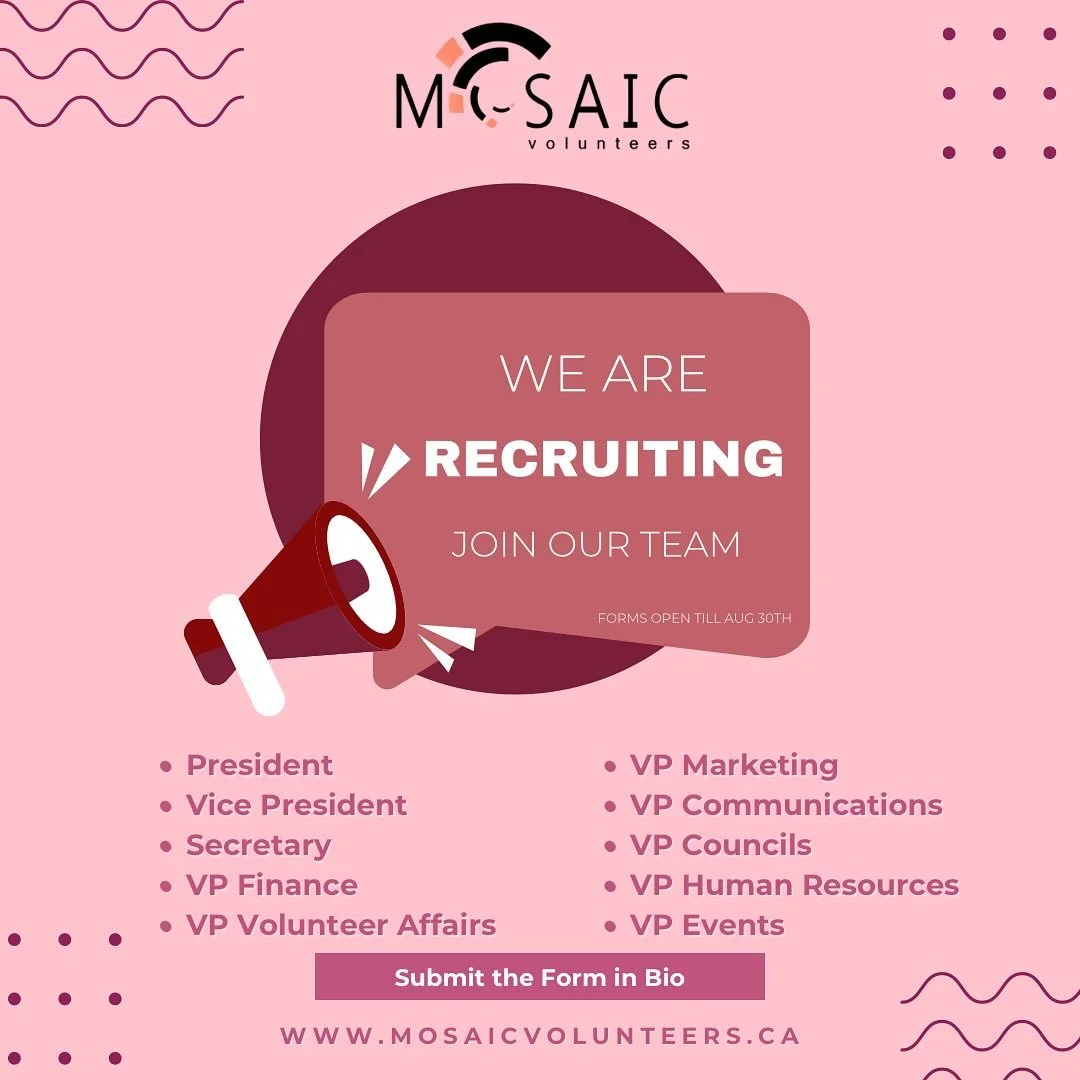 🌟 Ready to take your community involvement to the next level? 🌟

MOSAIC is looking for passionate, driven young leaders (ages 18&ndash;25) to join our executive team! 

By being part of Mosaic, you&rsquo;ll have the chance to build leadership skill