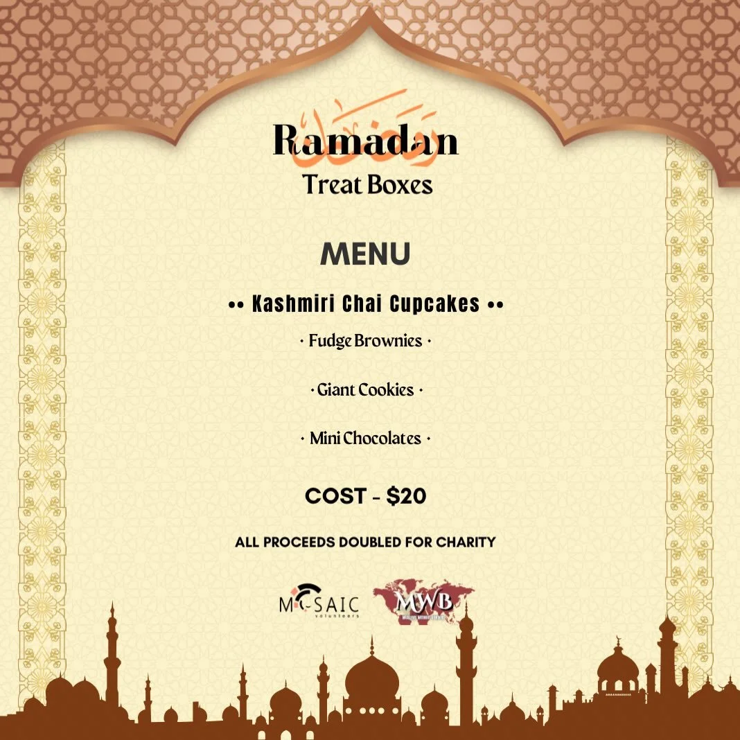 🌙✨ Ramadan Mubarak from MOSAIC Volunteers!

Our Ramadan Treat Boxes are back for 2026!
Thoughtfully curated and filled with your favourites, they&rsquo;re the perfect way to welcome the blessed month - whether you&rsquo;re gifting loved ones, bringi