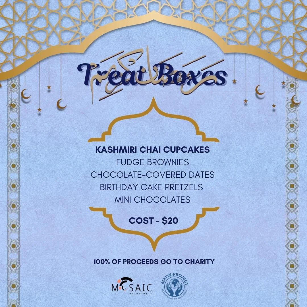🌙✨Ramadan Mubarak from MOSAIC Volunteers! We have partnered up with Misri Bakery and Nino Bakeshop to bring back another year of Ramadan Treat Boxes!! And yes - the star of the show - the Kashmiri Chai cupcakes are back too🥳

So start this blessed 