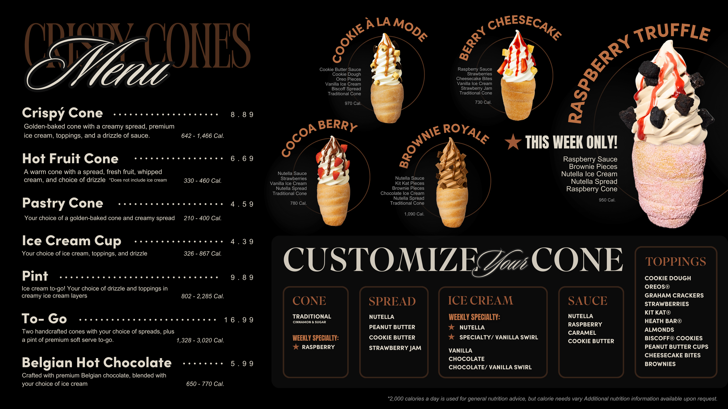 Menu with Nutella Specialty flavor Ice Creams and Raspberry Specialty Cone