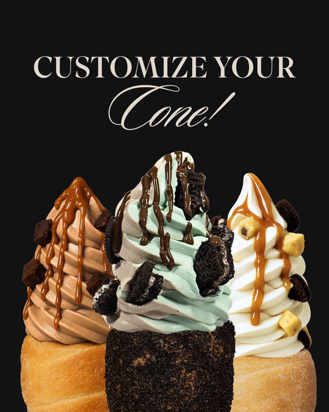 Did you know that you can customize your own cone in-store? The possibilities are endless! 😍⁠
⁠
What cone did you create? Personally, we are going A2@$🍫!⁠
⁠
#CrispyCones #ViralDessert