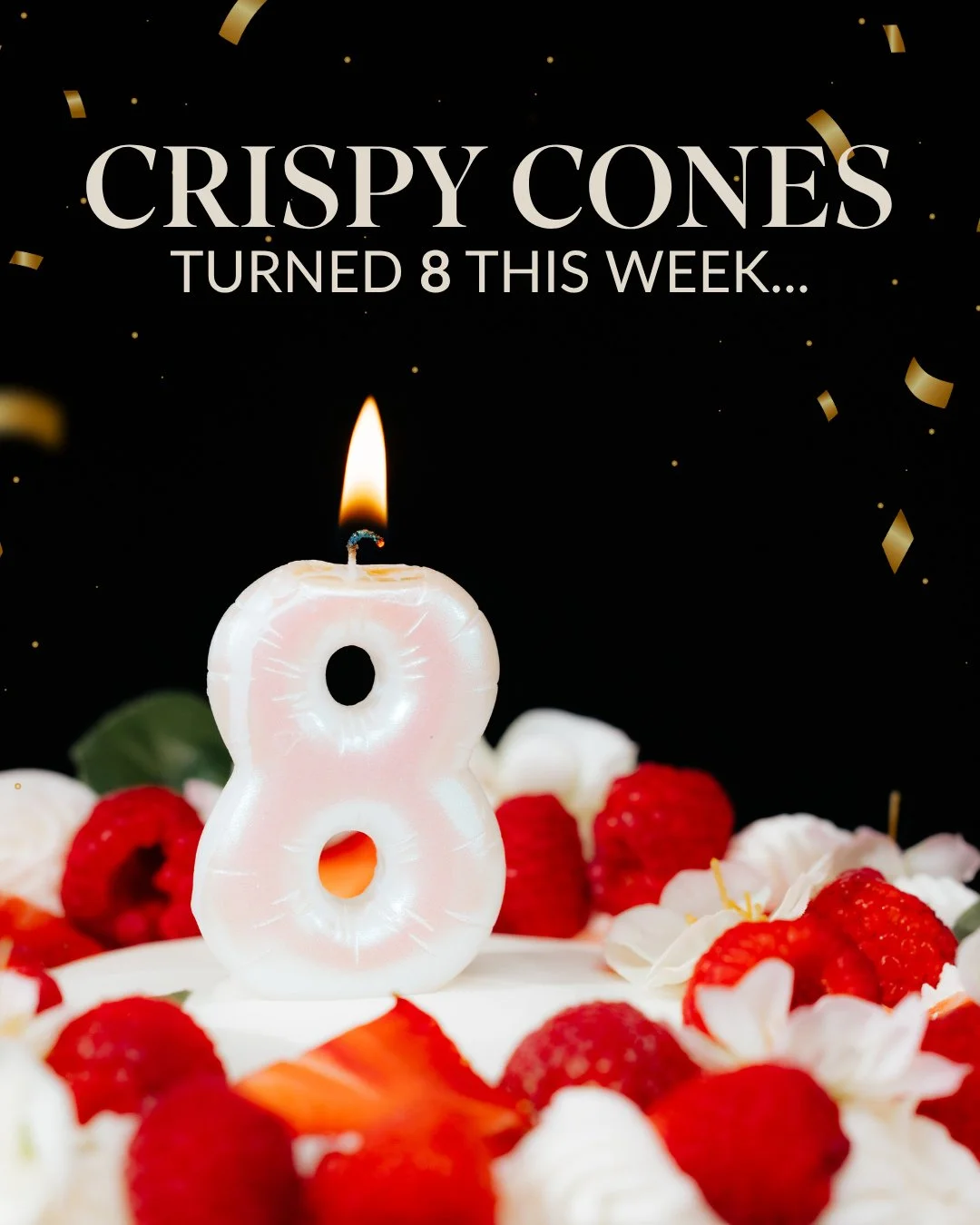 Nostalgic cake batter, fresh berries, sweet Oreo crunch&hellip; 3 creations made to celebrate 8 years the right way 🎉🤤⁠
⁠
Send this the friend you're bringing to the party 🥳➡️⁠
#CrispyCones #BirthdayWeek