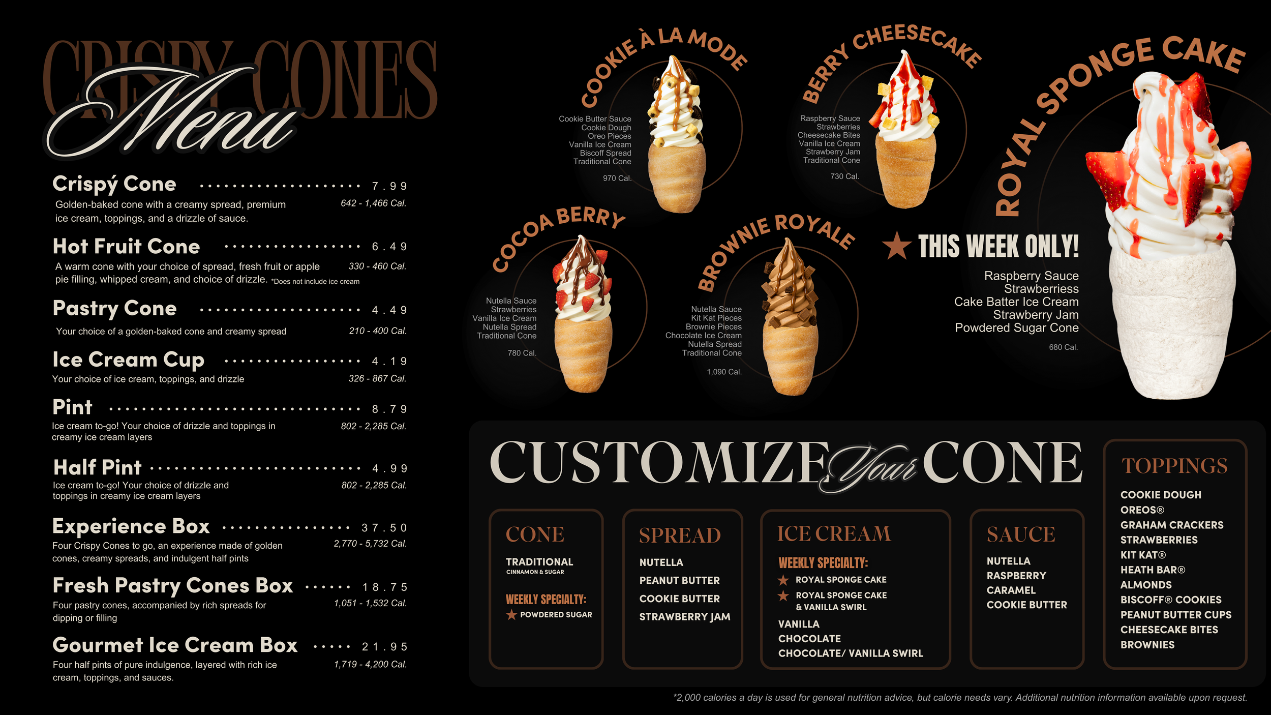 Menu with Royal Sponge Ice Cream and Powdered Sugar Cone.