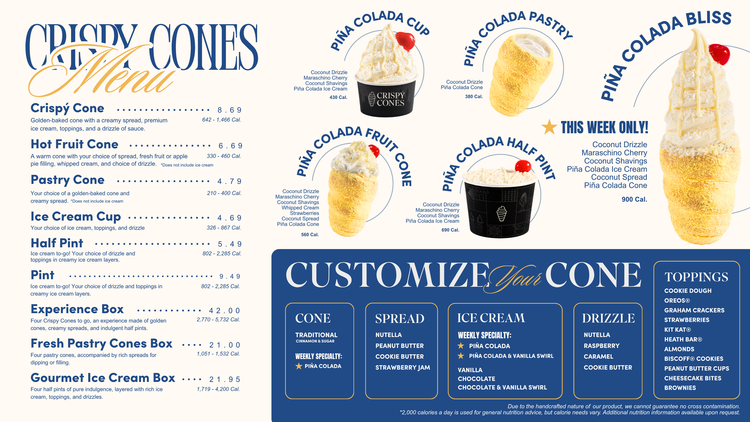 Toasted Cone Menu Clearwater, FL — Crispy Cones