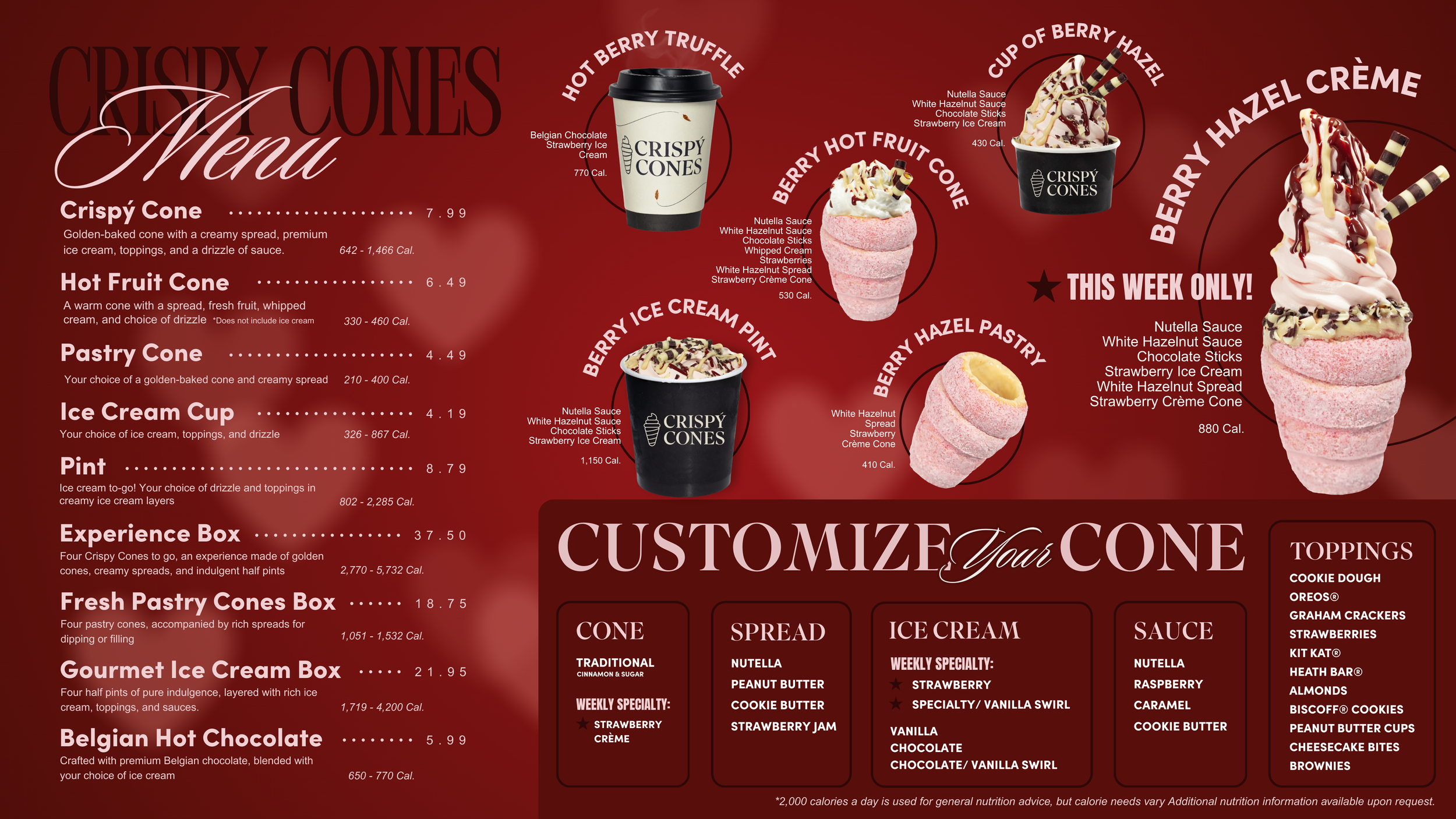 Valentine Special Menu with strawberry Ice Cream and Strawberry Cone.