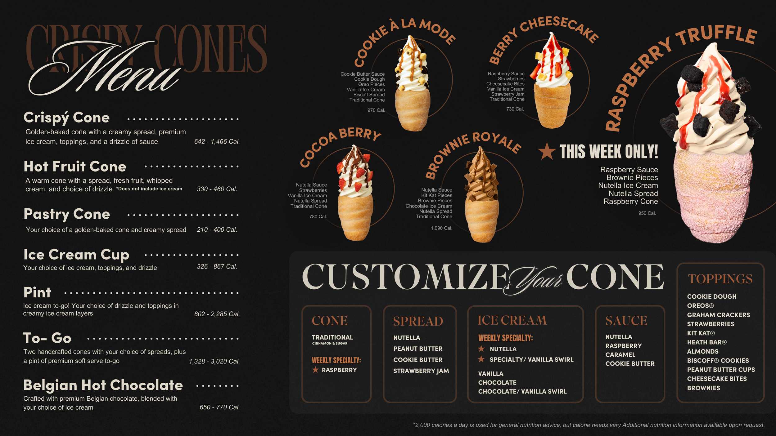 Menu with Nutella Specialty flavor Ice Creams and Raspberry Specialty Cone