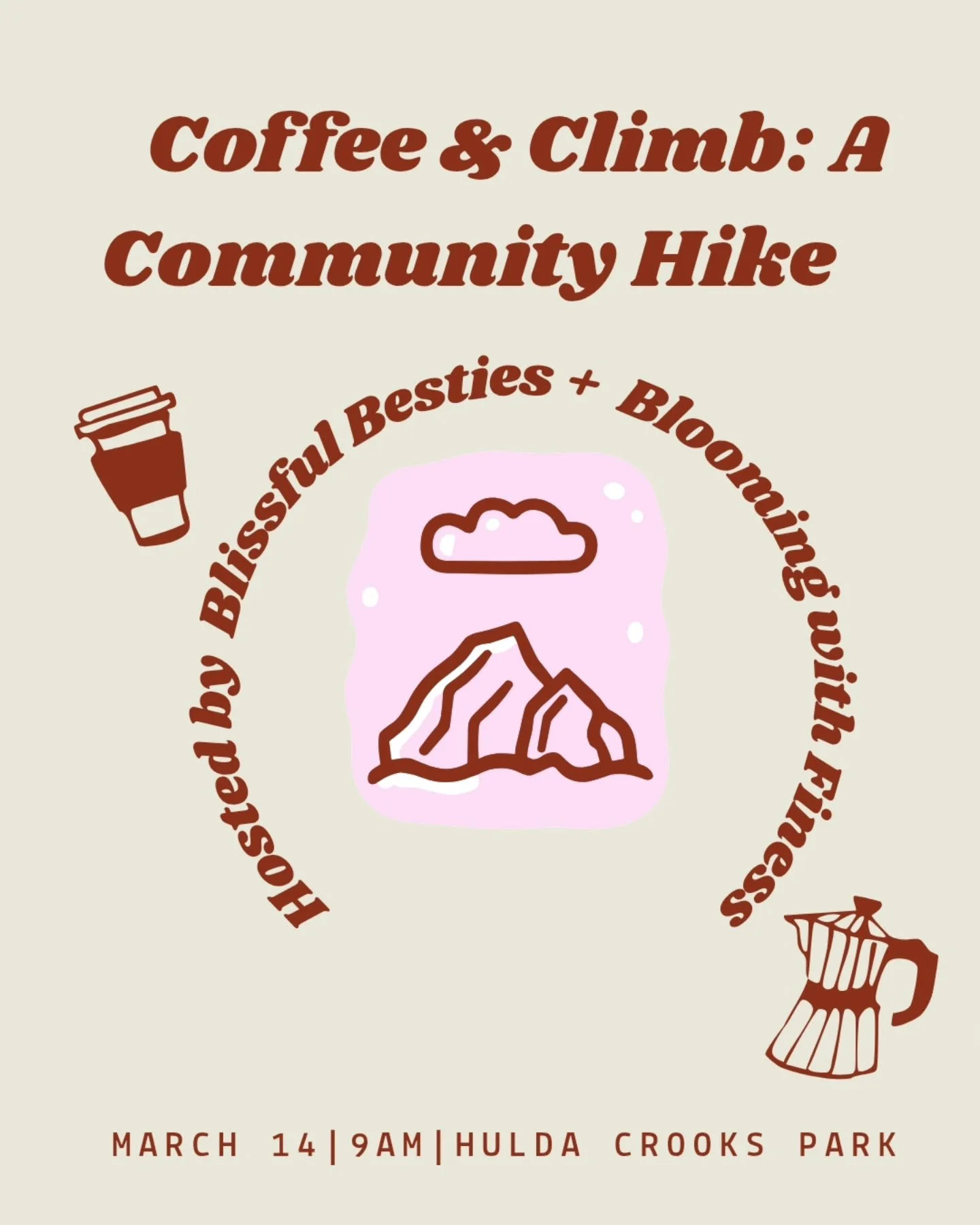 Join us for a community hiking meet-up with Blissful Besties + Blooming with Finess. We&rsquo;ll gather at 9:00am to sip coffee, say hello, and settle in&hellip; then head out on the trail by 9:30am.
This is a space to connect with nature, move your 