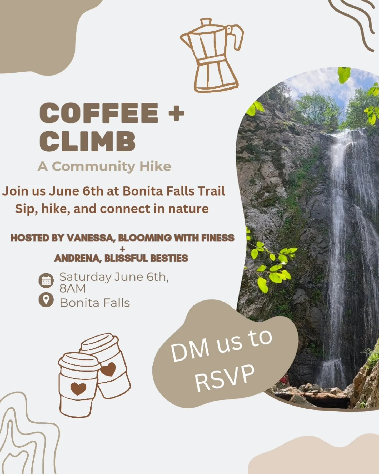We're doing it again! 🌿🌿🌿
Join us for another Coffee + Climb! 
We'll meet in the parking lot to greet each other, grab some coffee, and then make our way to the waterfall. 
This a free community event hosted by @yourblissfulbesties
 and @bloomingw