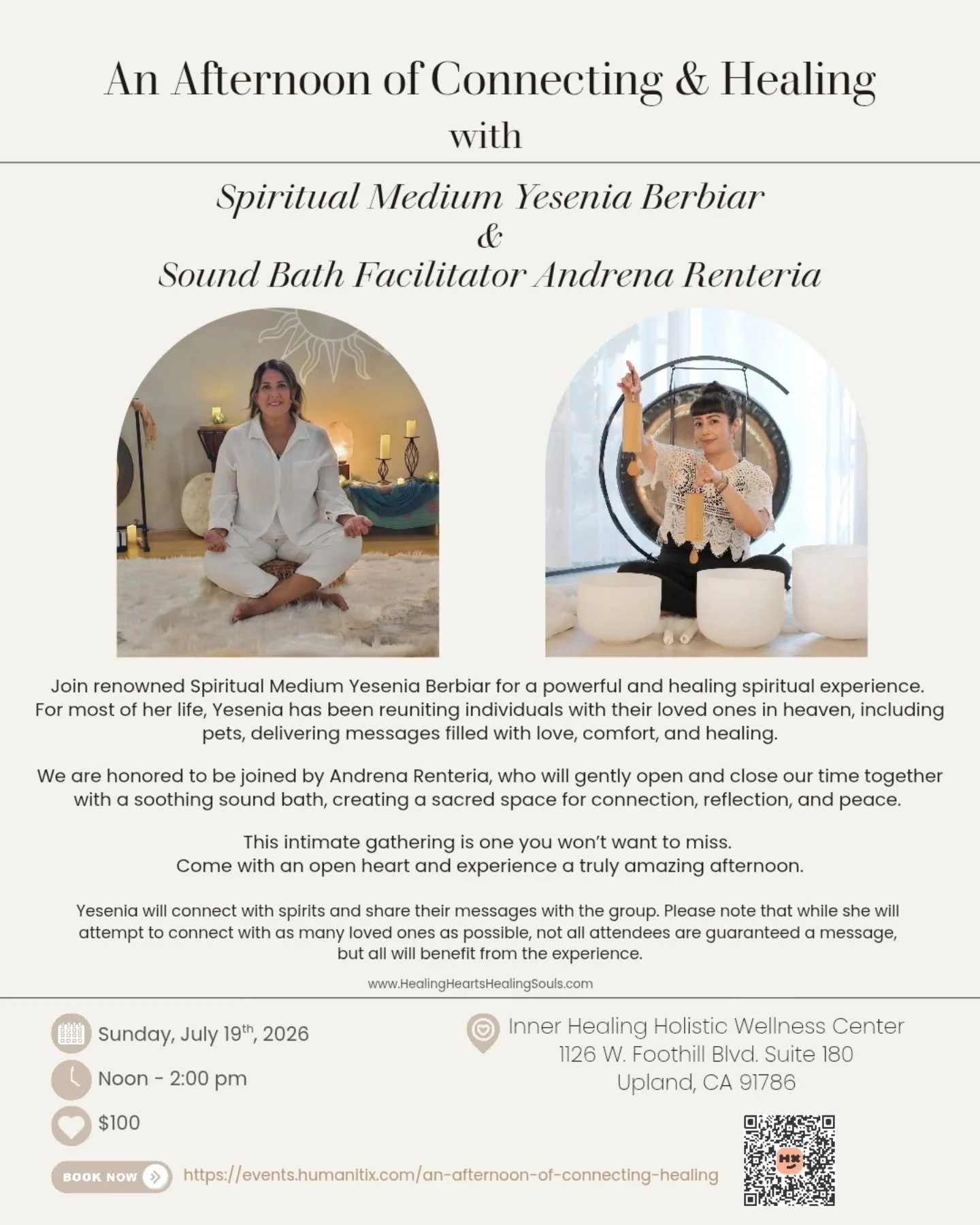 ✨ An Afternoon of Connecting &amp; Healing ✨
Join us for a heart-centered experience of connection, reflection, and healing.
Spiritual Medium Yesenia Berbiar will share messages from loved ones in spirit, offering comfort, guidance, and reminders tha