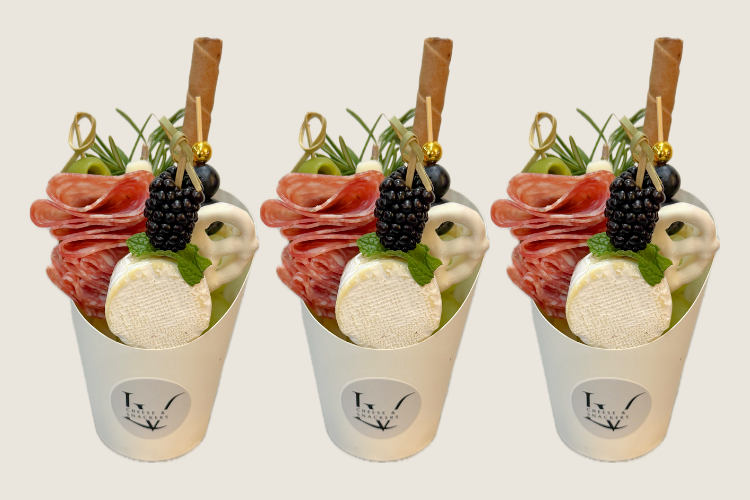 charcuterie cups with artisan cheeses, Spanish meats, and fresh fruit – Nevada event catering