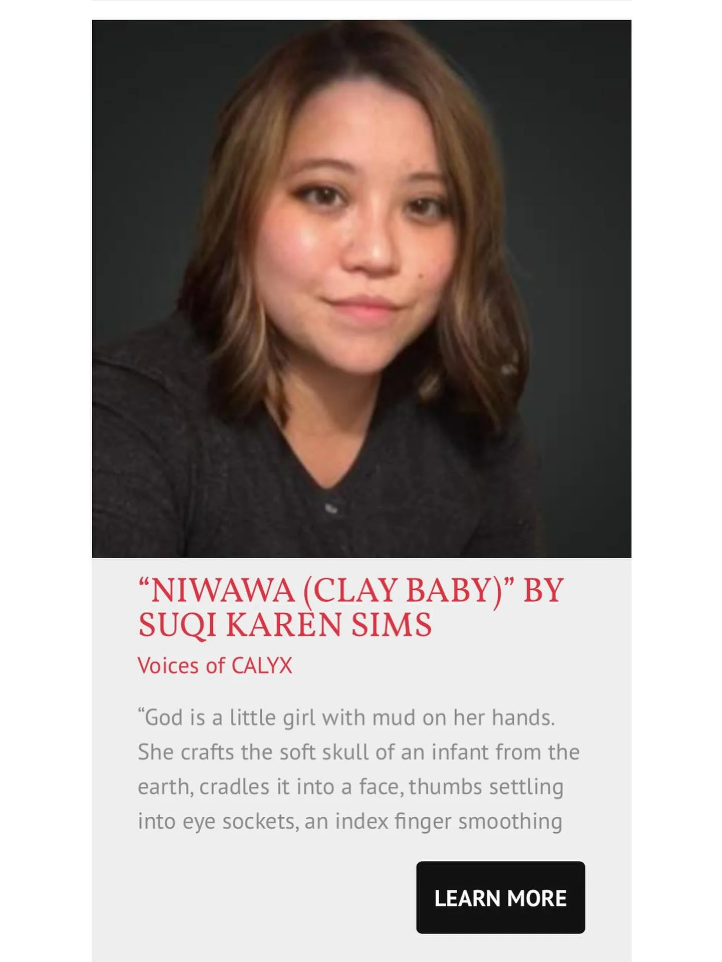 Hello everyone 👋 A recording of &ldquo;Niwawa&rdquo; is up on CALYX! This story was inspired by a nursery rhyme, and if you would like to hear the song, I recommend indigenous singer/activist Panai Kusui&rsquo;s haunting rendition (search panai ni-w