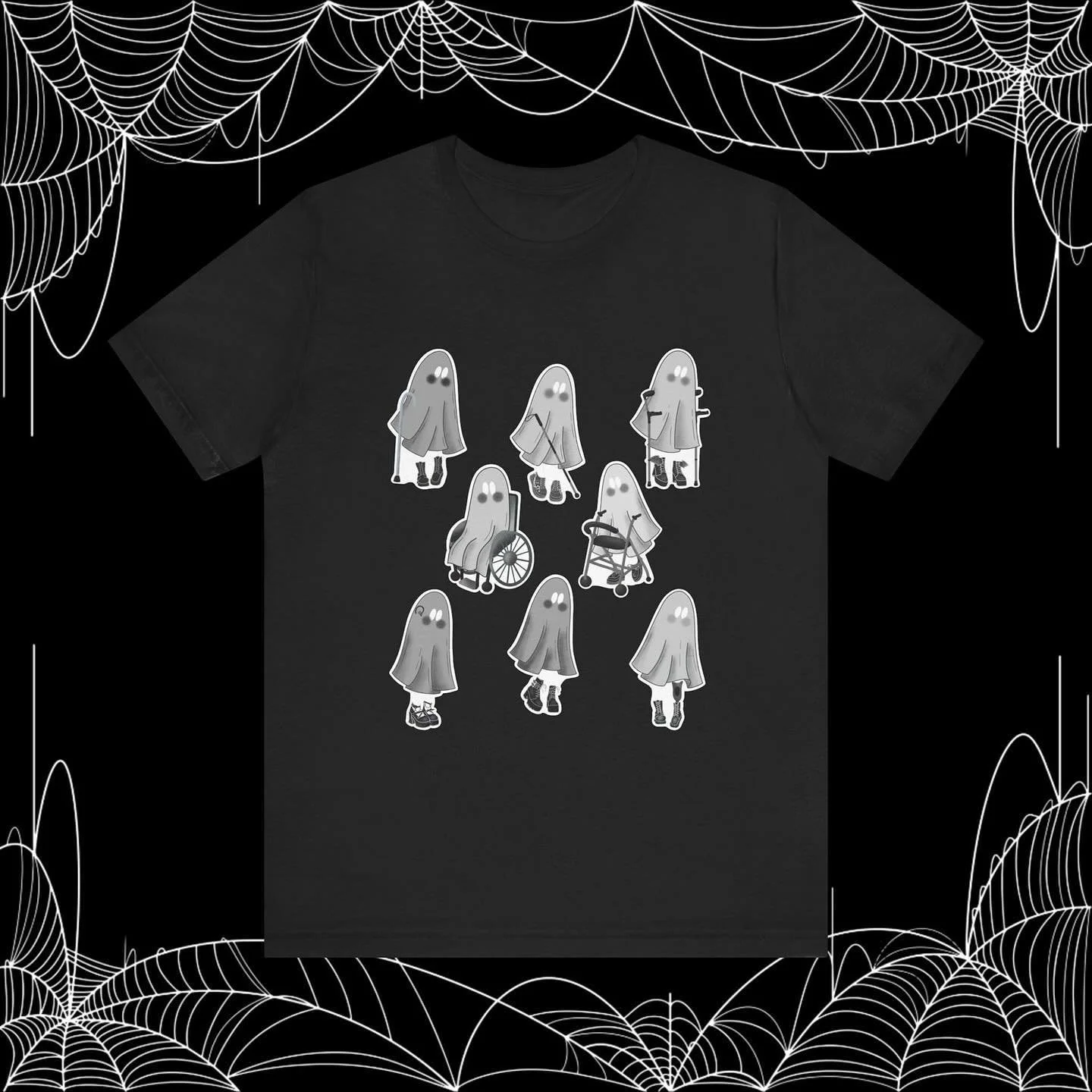 New shirts &ldquo;Disabled Ghosts&rdquo; are available today! 👻

Get one from the Medically Macabre website and support a small disabled-owned business today! 🕸️

Art by the wonderful artist @_craftedinchaos 🖤

Image Description: A black shirt wit