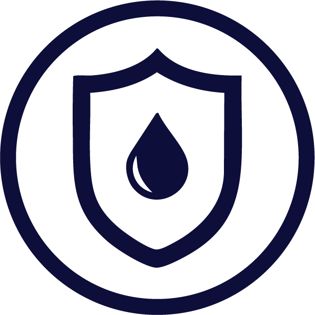 A shield icon with a water droplet inside, symbolizing in lieu’s commitment to water purity, protection, and safe, high-quality hydration.