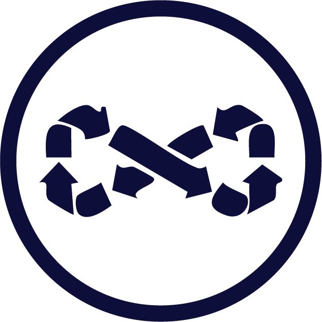 A recycling symbol formed by circular arrows, representing in lieu’s commitment to eco-friendly practices, sustainable packaging, and responsible hydration.