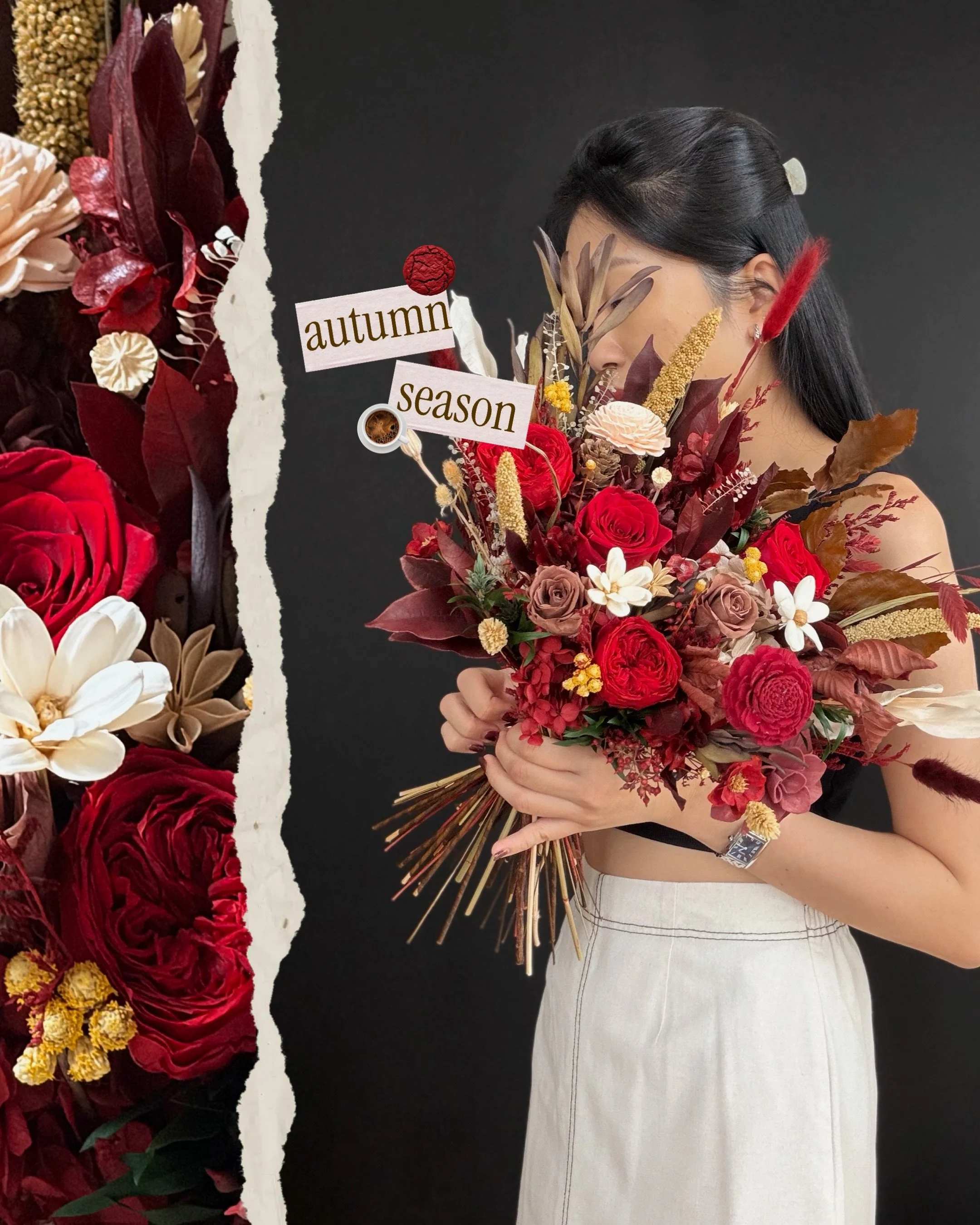 Bachelorette blooms for the bride-to-be ♡

The brief was burgundy, reds &amp; greens with a hint of pink &mdash; inspired by their wedding invitation &hearts;️ A little play on colours and textures to bring the whole look together for a special celeb