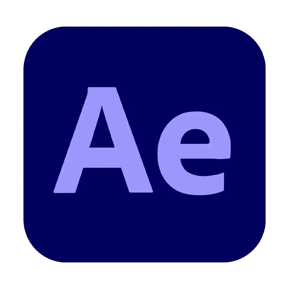 Logo d'Adobe Express avec le symbole 'Ae' sur fond bleu foncé.