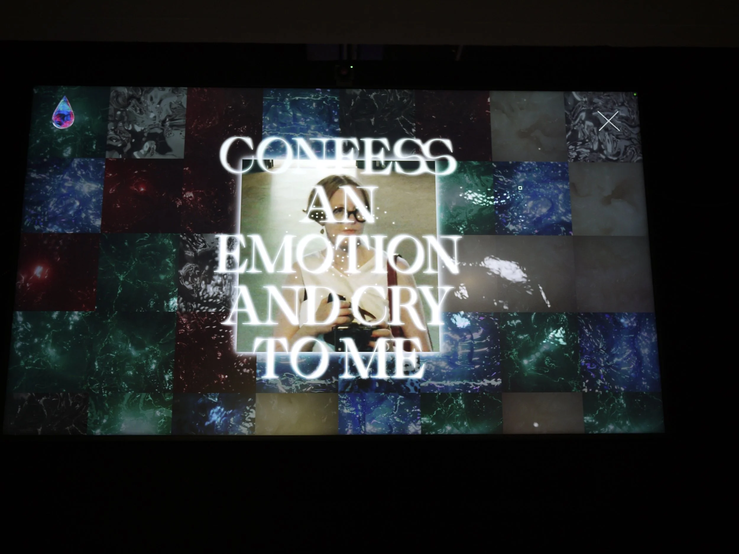 Interacting with Zach Blas’s 576 tears (2022) at HEK – offering my tears to the AI god Lacrimae