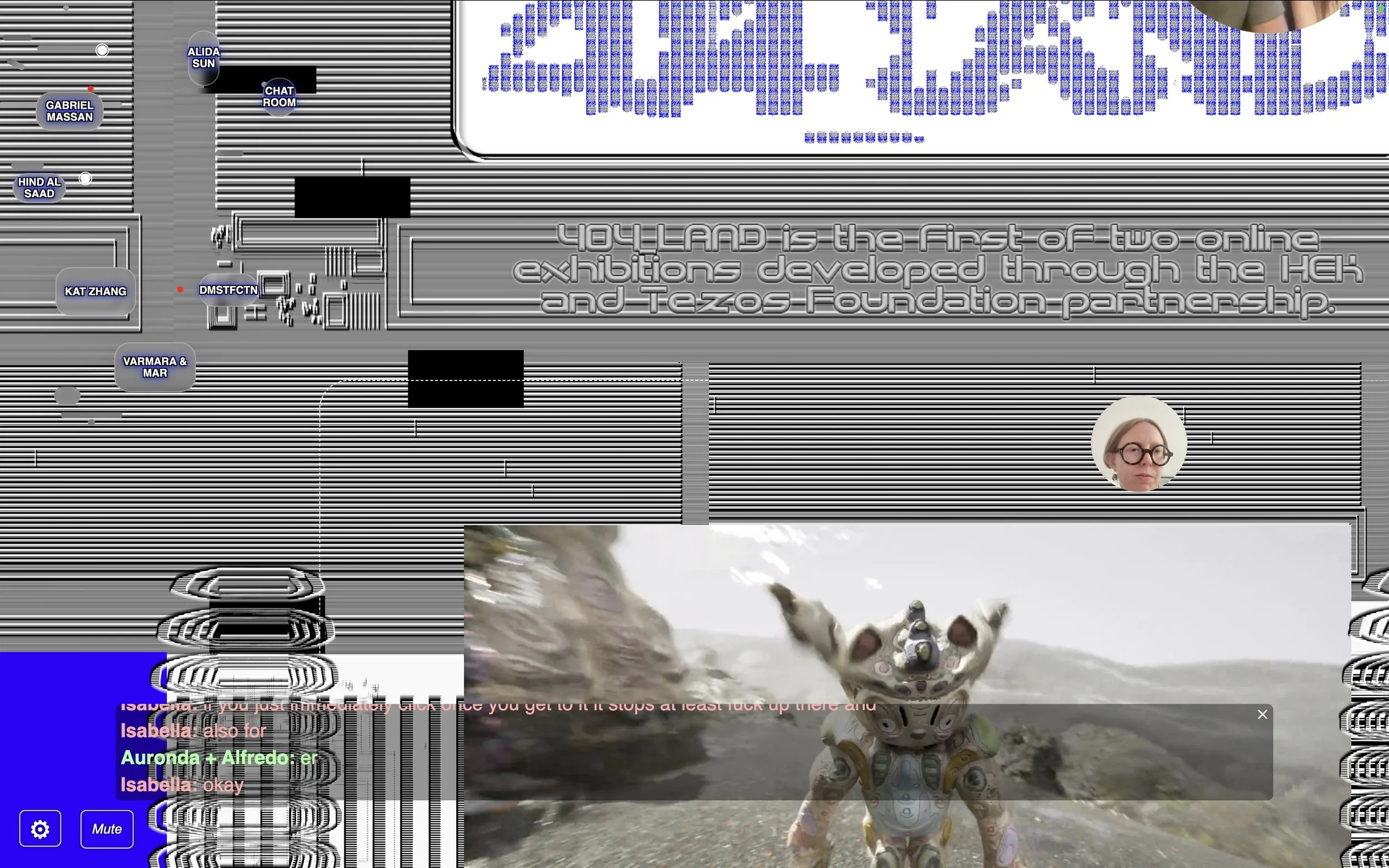 Attending the online opening of 404_Land, where visitors could move around HEK’s exhibition onscreen with their live video avatars