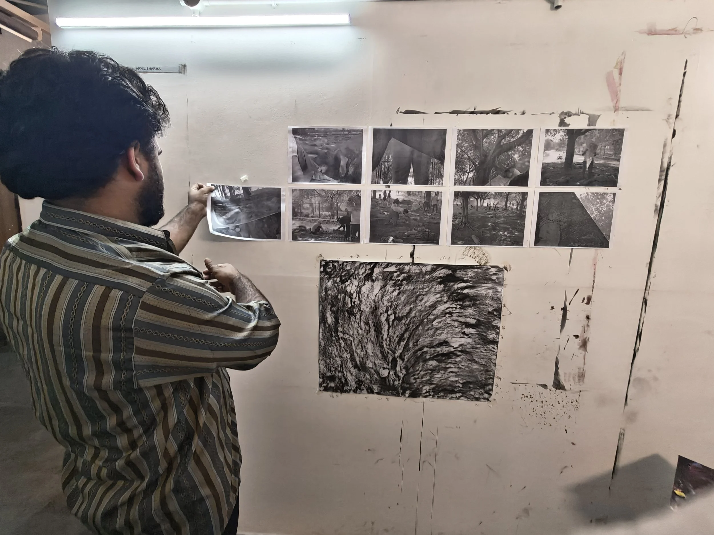 First-year MFA student Akhil in his studio—past midnight.