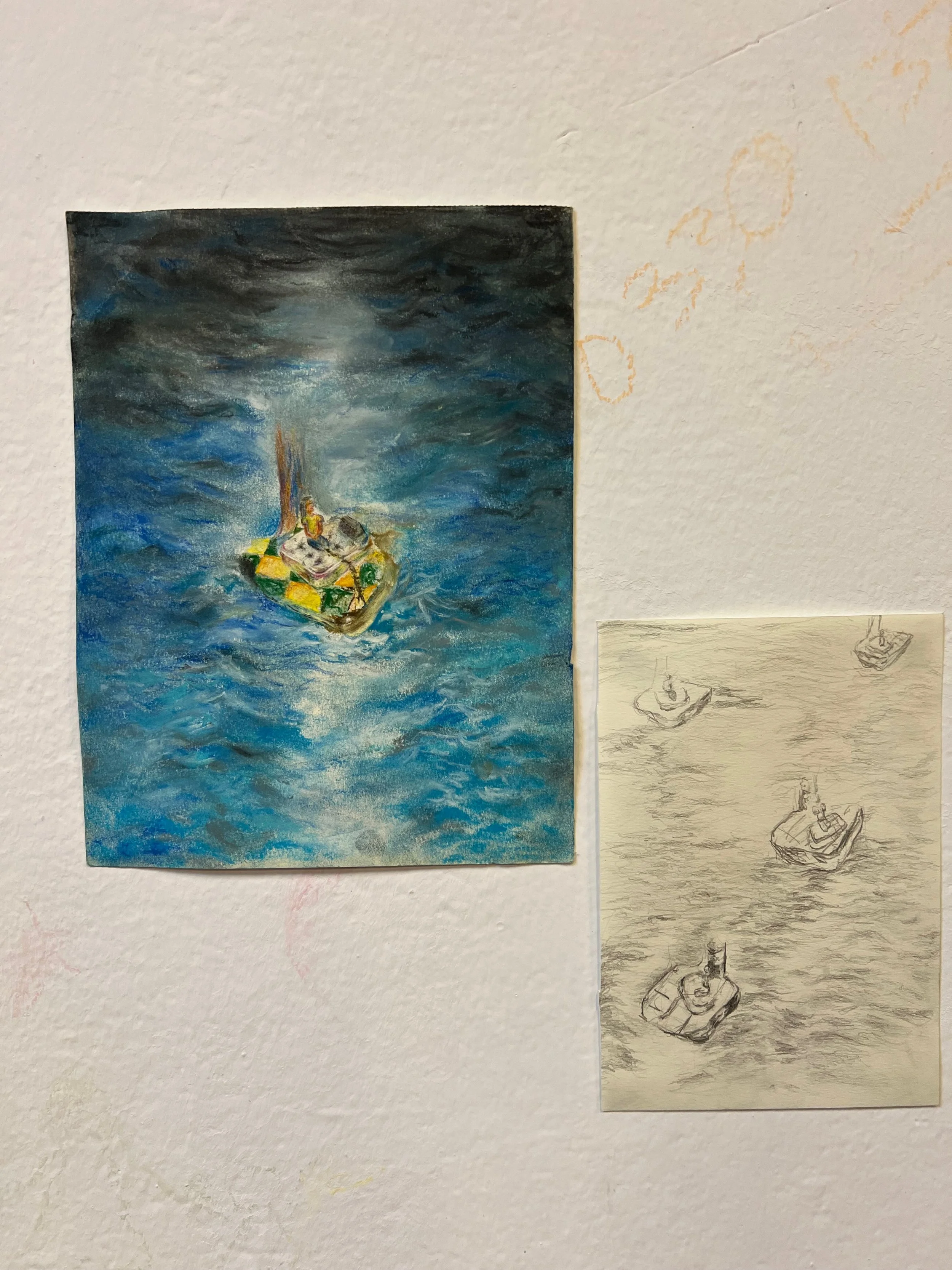 Preliminary studies by Maryum Usmani for a watery world, maybe real or maybe imagined.