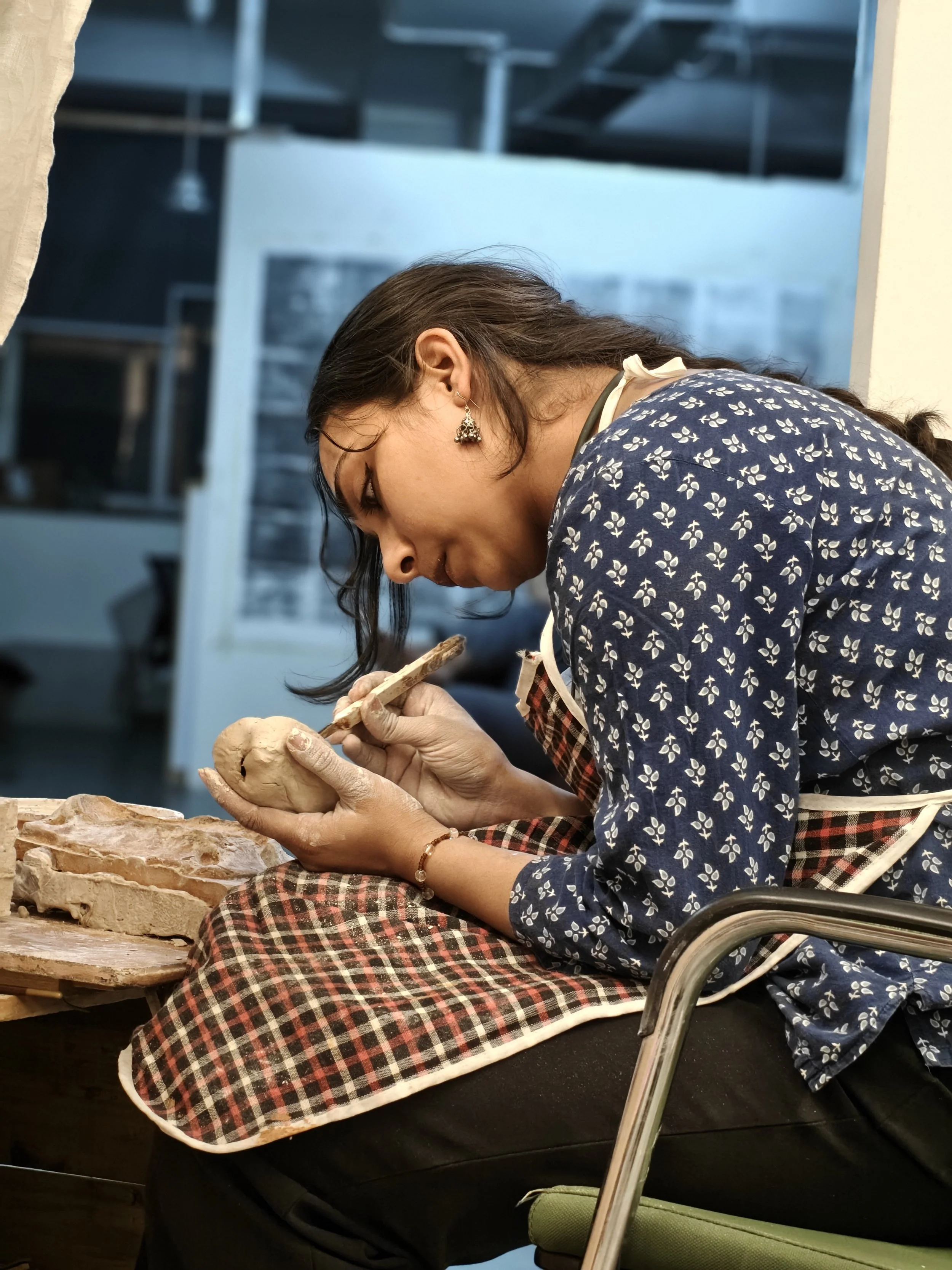 “I am trying to address questions of voice and voiceless in this sculpture”—Riya.