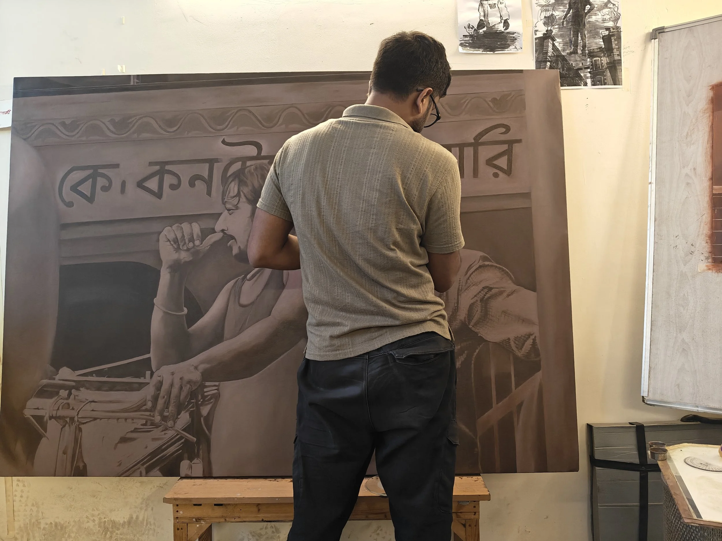 MFA fellow Anurag hard at work in his studio