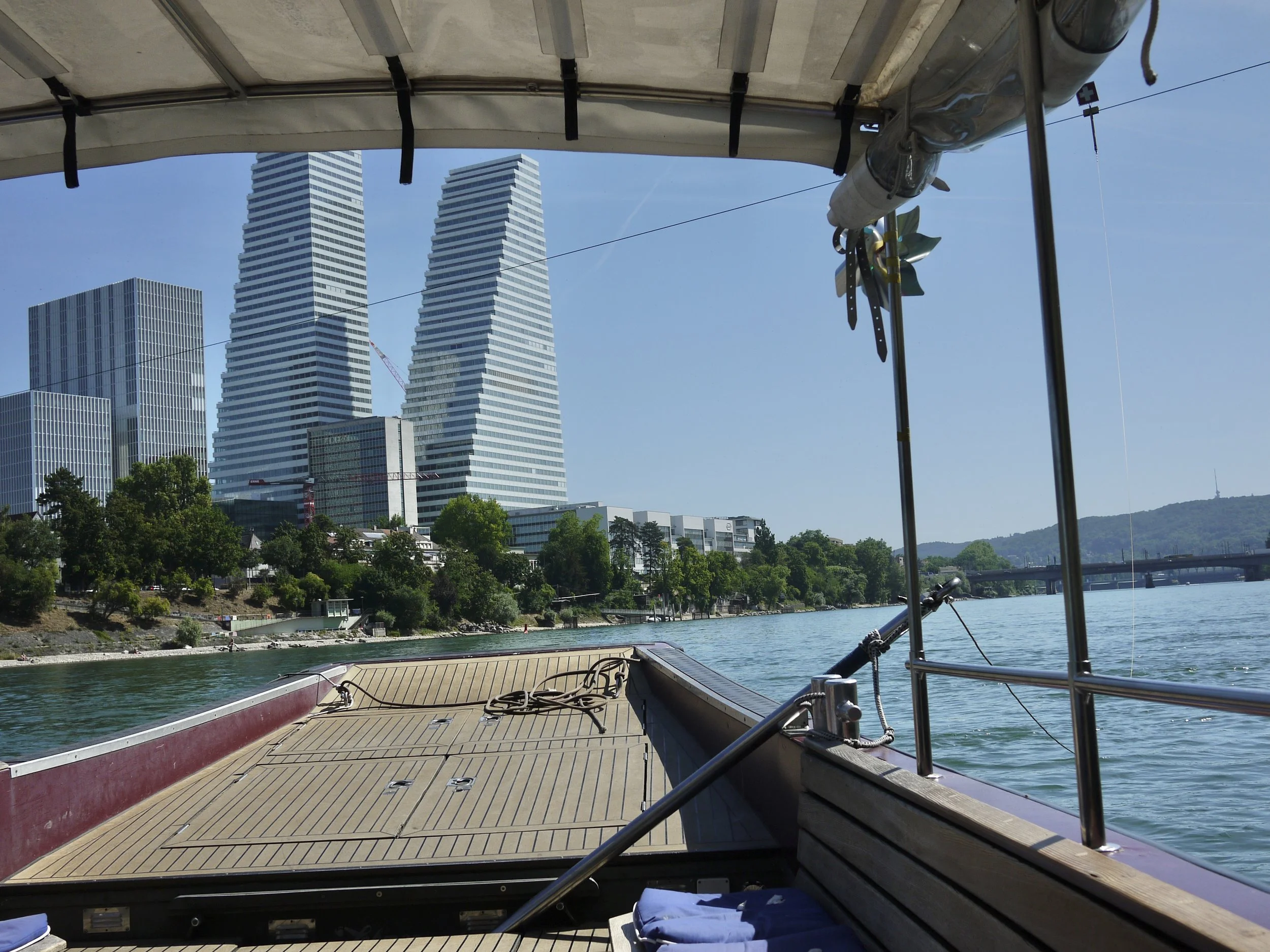 Crossing the Rhine on the St. Alban ferry (Wilde Maa), which uses the water’s current
