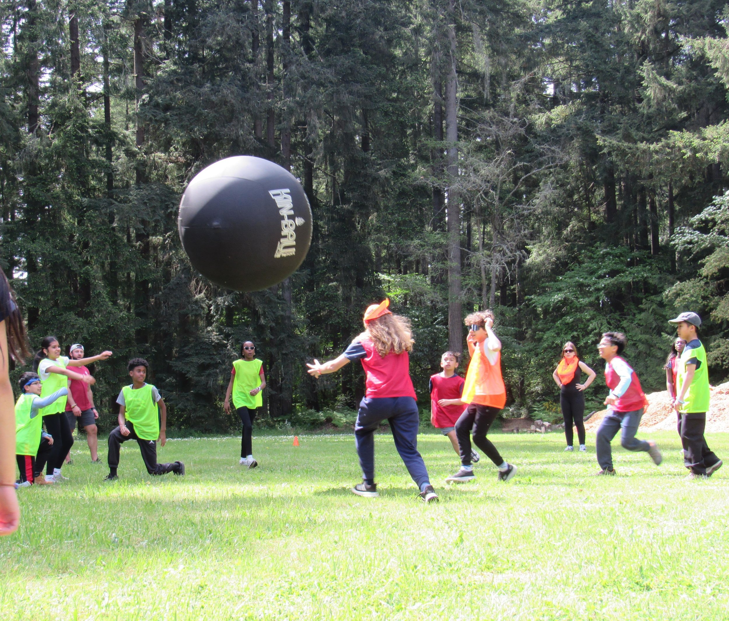boys girls youth field day outside sunny camp fun potato sack race ga ga ball owl calling teamwork games competition enthusiasm fun