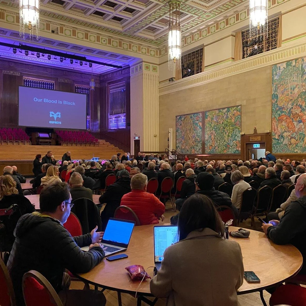 It was great to see so many Ospreys fans making their voices heard tonight. The sheer number who turned up shows just how much people love their club - and how much they hate a stitch up. 

There was overwhelming support for the legal steps being tak