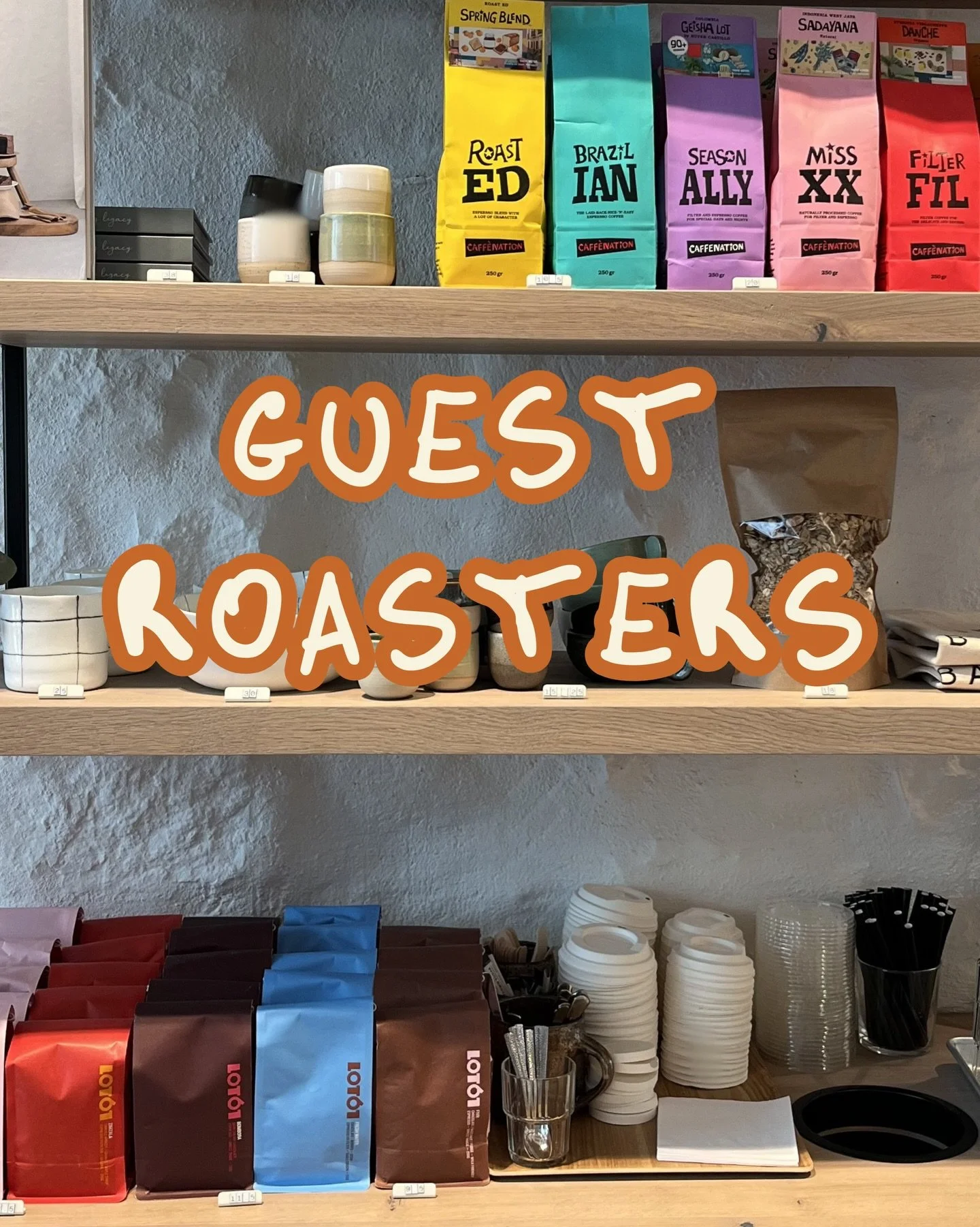 Guest roasters 🤎🌈

A shelf full of colours &mdash; each one reflecting a different note in your cup.

From bright and fruity to deep and chocolatey, these coffees from @caffenation_coffee and @lot61coffee invite you to explore the full spectrum of 