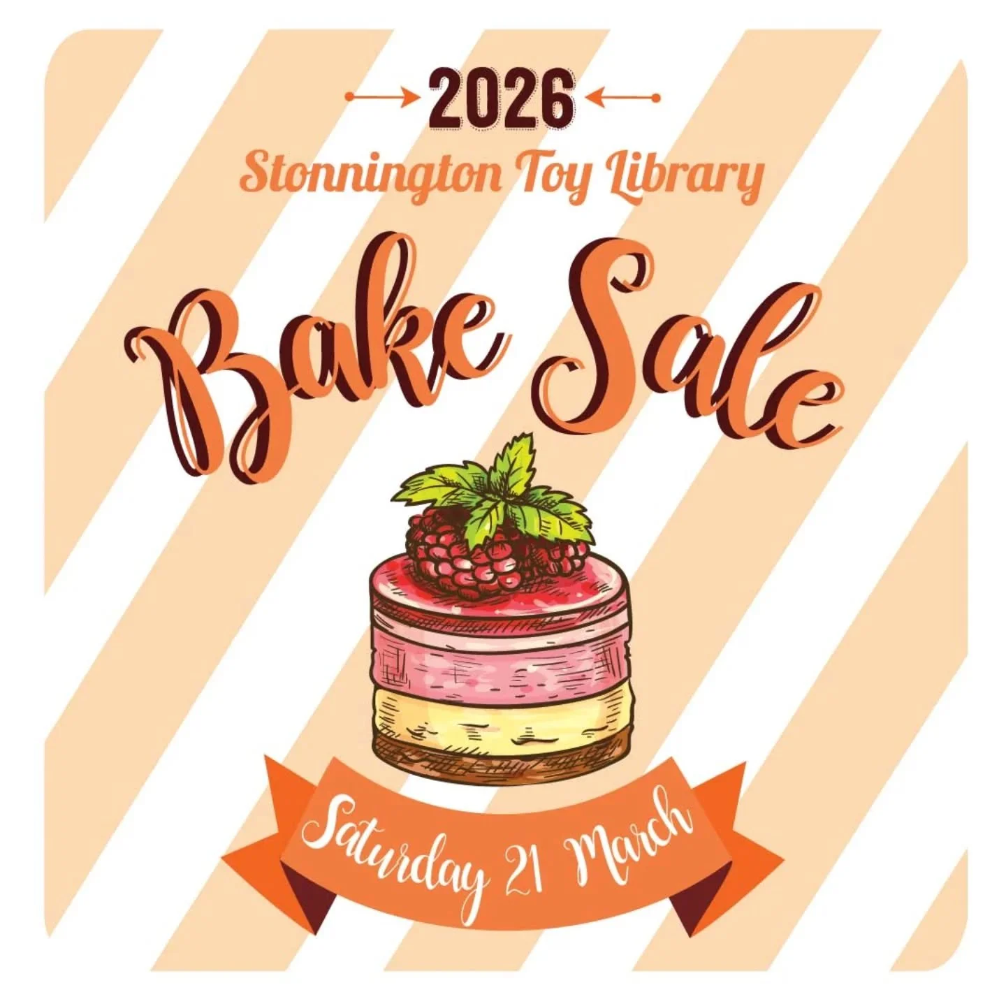 Our famous annual Bake Sale is on Saturday 21 March 2026. It is a fun community day and a successful annual fundraiser for our toy library. 

How can I help?

🎂 Bake a cake! We sell your delicious baking so if you have a cake recipe, favourite desse