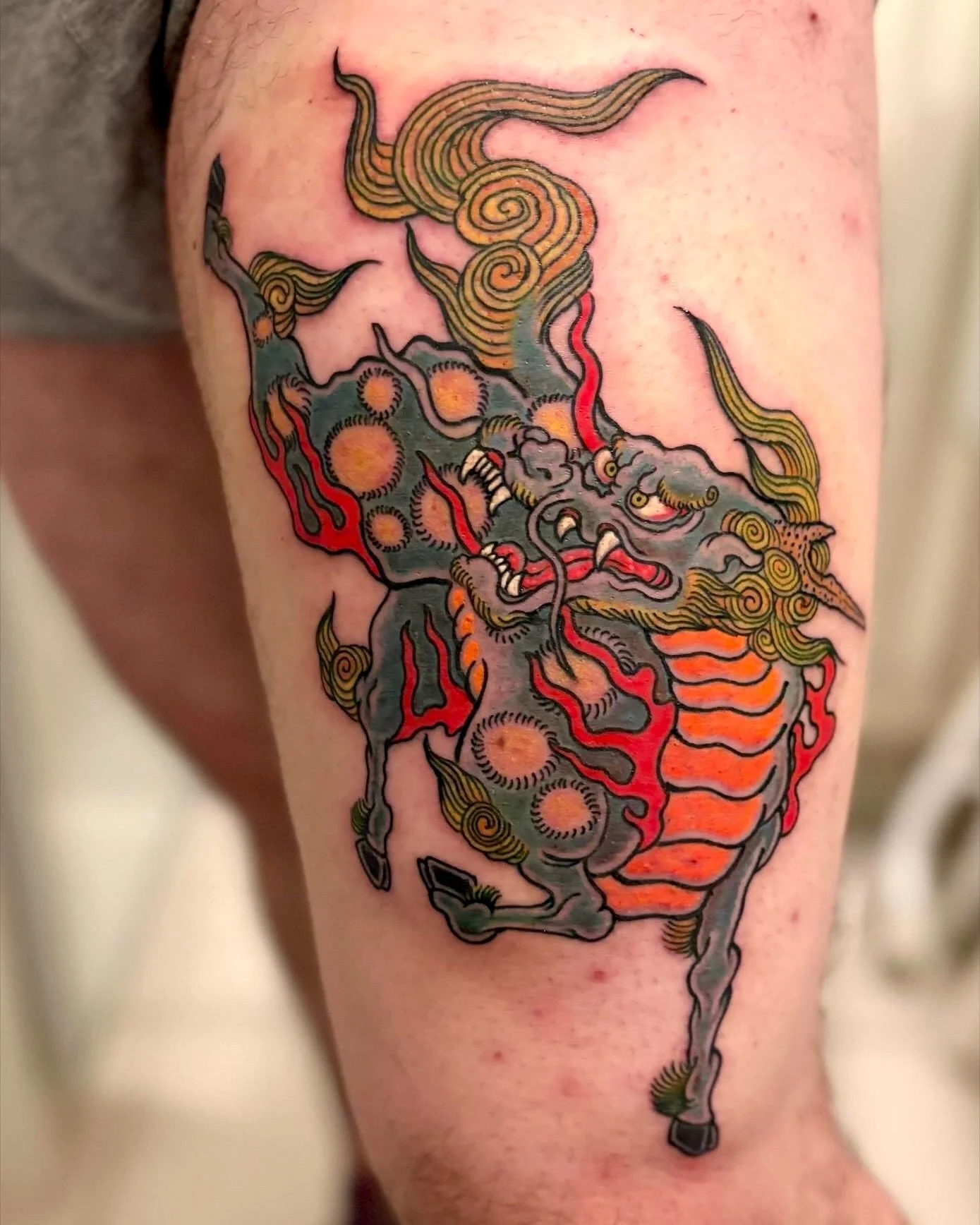 Kirin for Lukas. Thanks for sitting like a rock.
A Kirin will bring you good luck and happiness. You kinda need one too, be honest. -&gt; Dm to book in.
Custom or flash.
.
.

#kirin #kirintattoo #japanesetattoo #japanesetattooart #japanesetattoos #wa