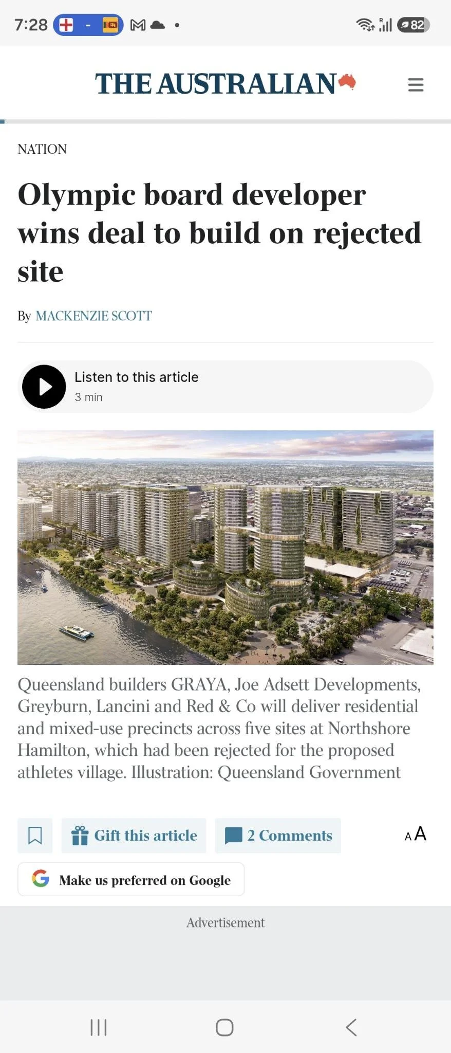 The Australian Article: Olympic board developer wins deal to build on rejected site