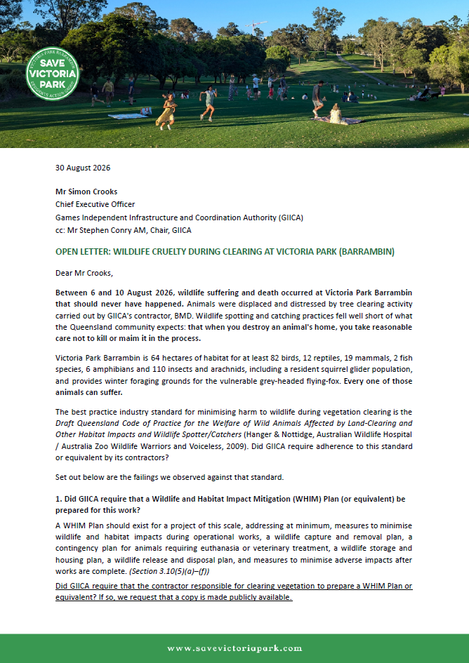 Wildlife Cruelty at Victoria Park Barrambin: Letter Sent to GIICA