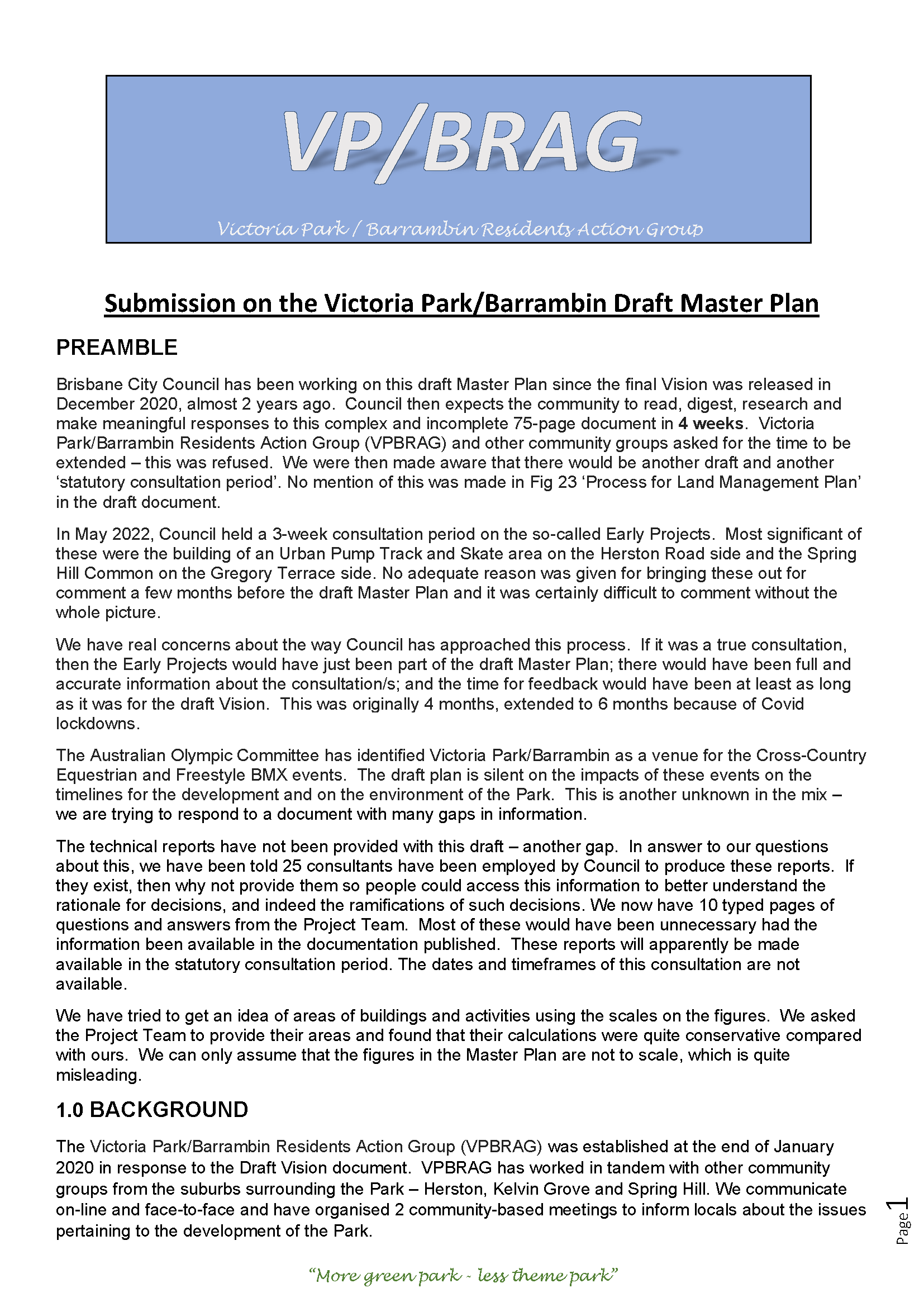 Final Submission on the Victoria Park / Barrambin Draft Master Plan ...