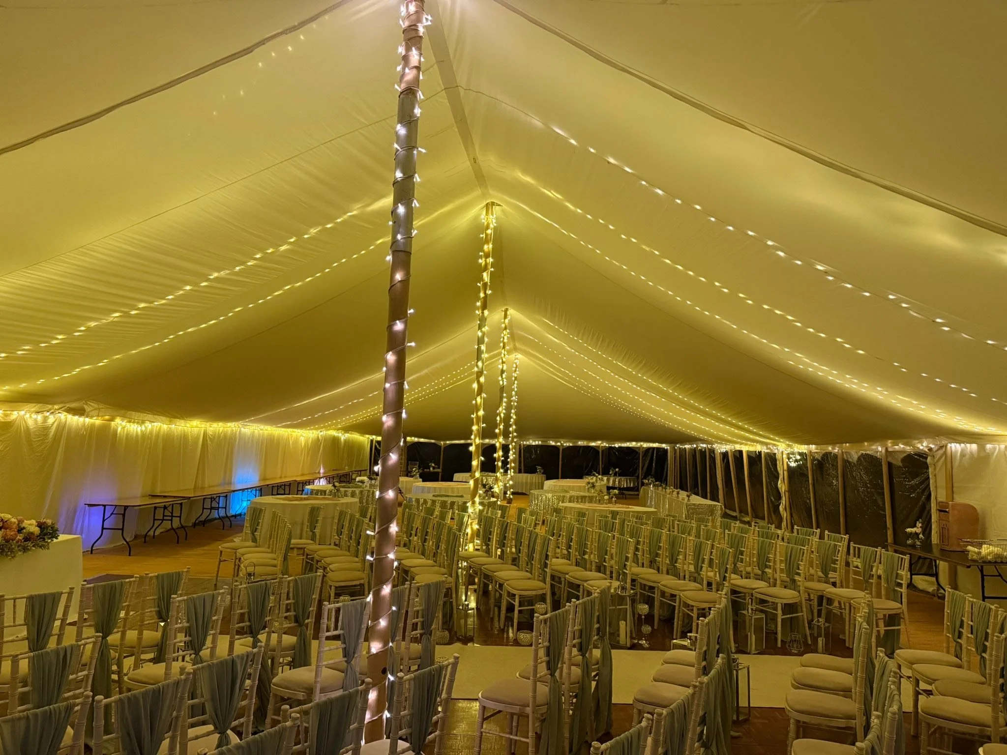 Fairy light canopy interior in macclesfield marquee