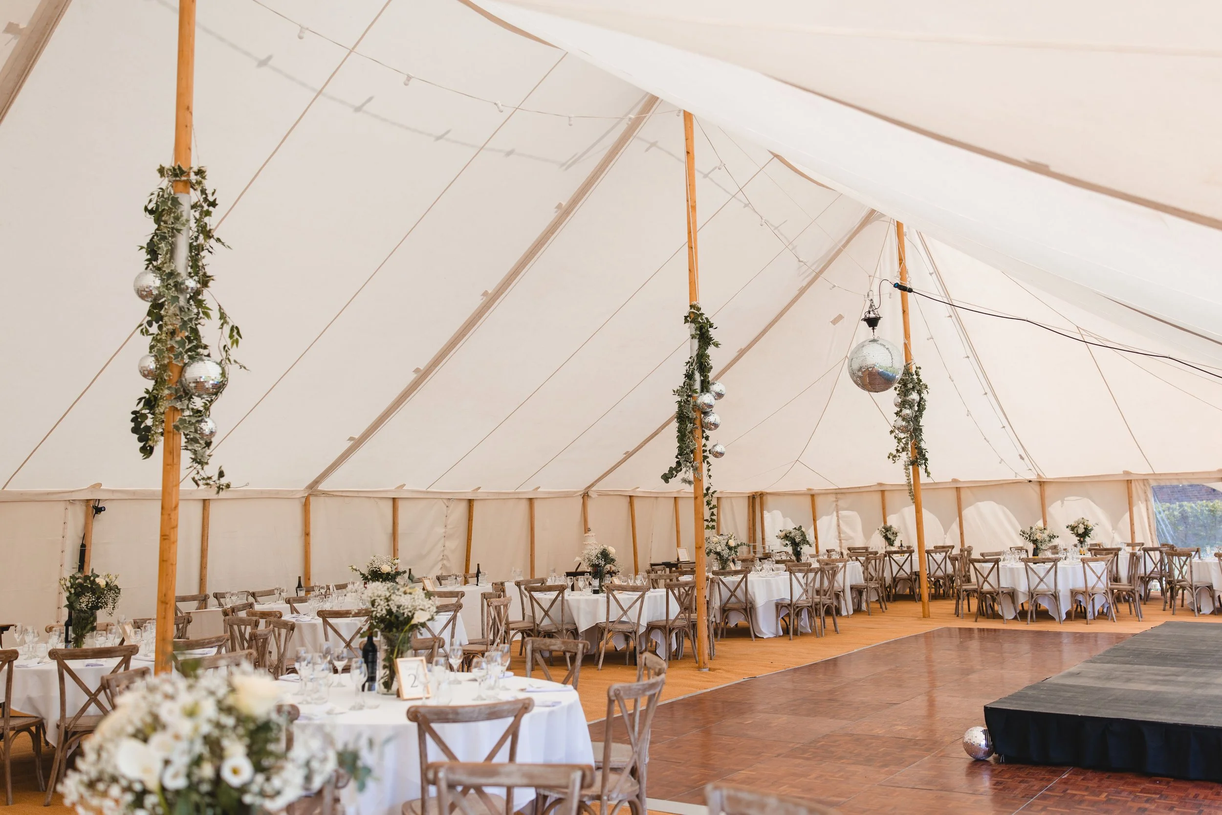 Wedding marquee with floral decor