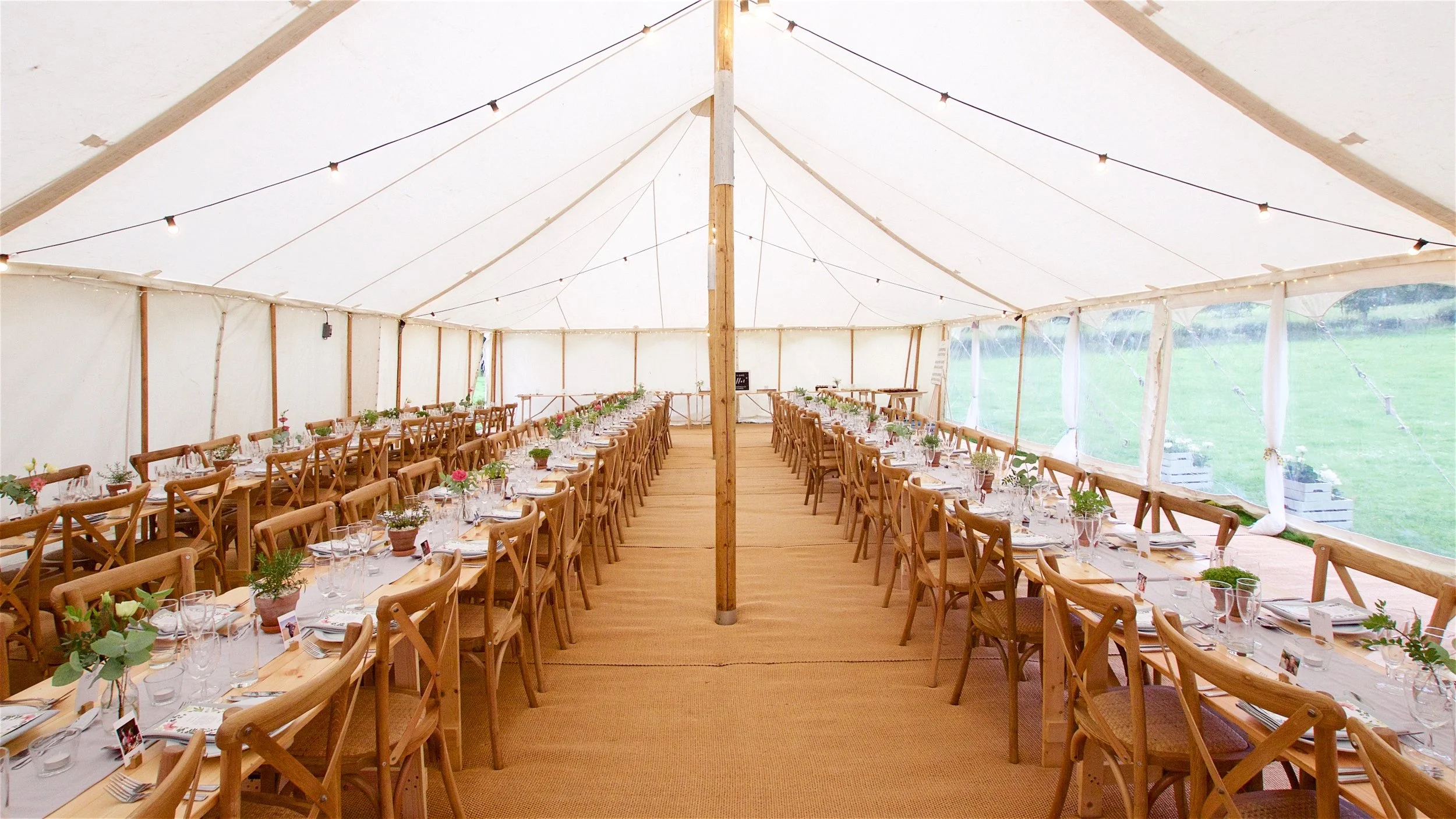 9 x 15 m marquee interior with chairs and decor
