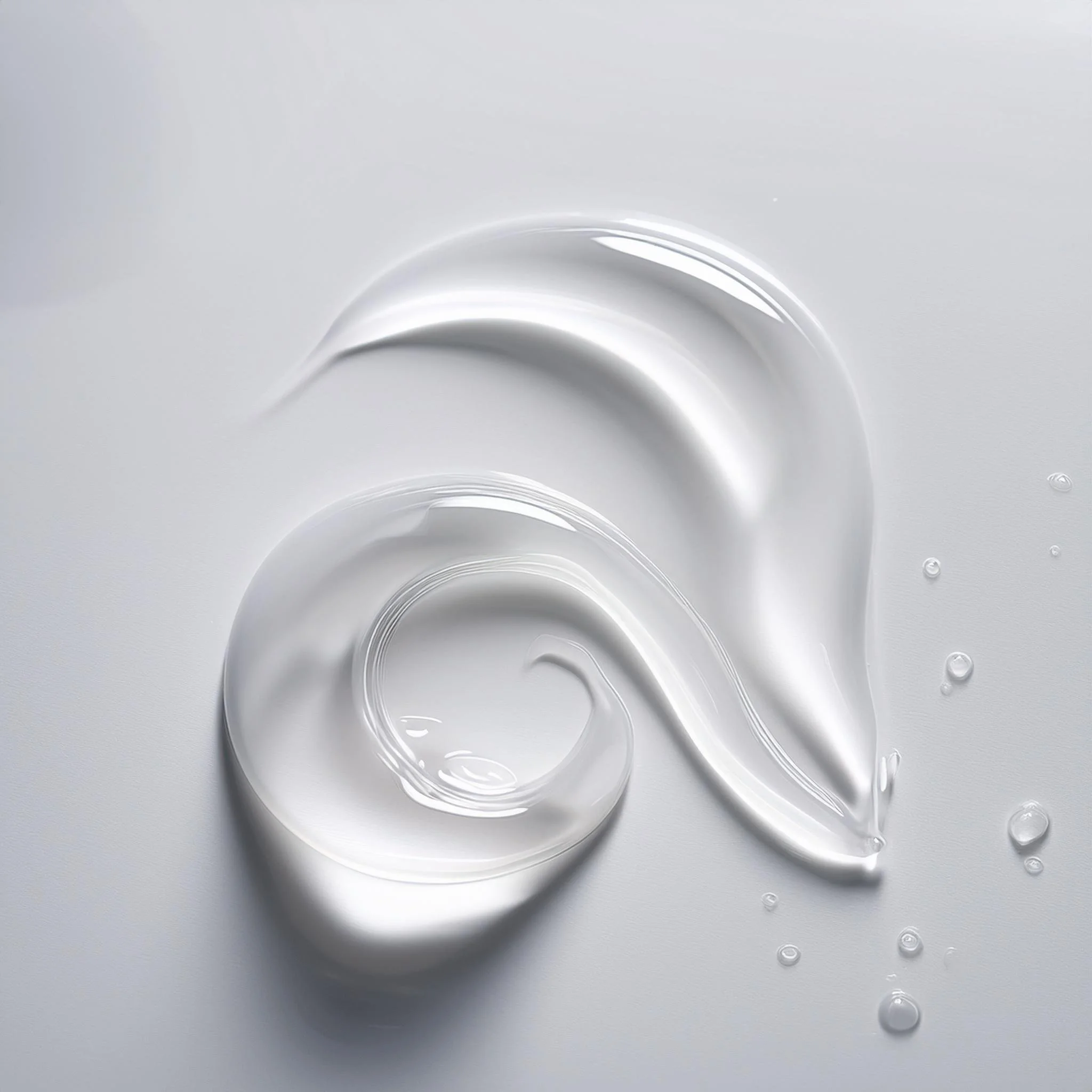 Firefly transparent hydrating serum texture spread thinly on a white backgroun