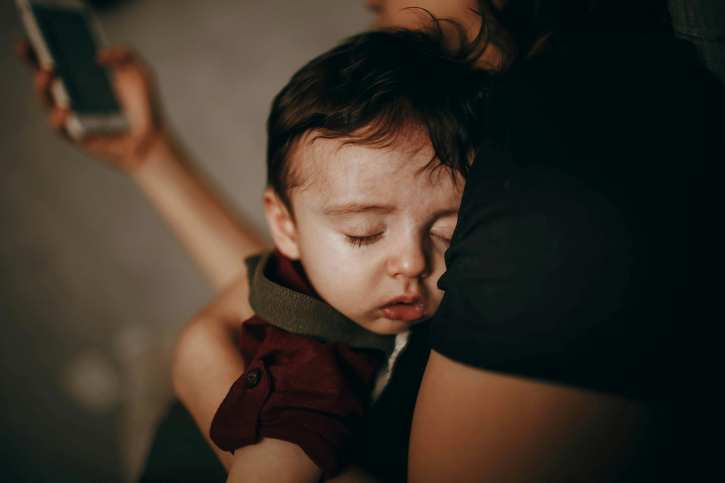 Tired parent toddler