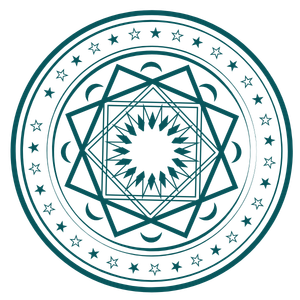 Geometric drawing of an outline square with sections divided by vertical, horizontal, and half circle lines.