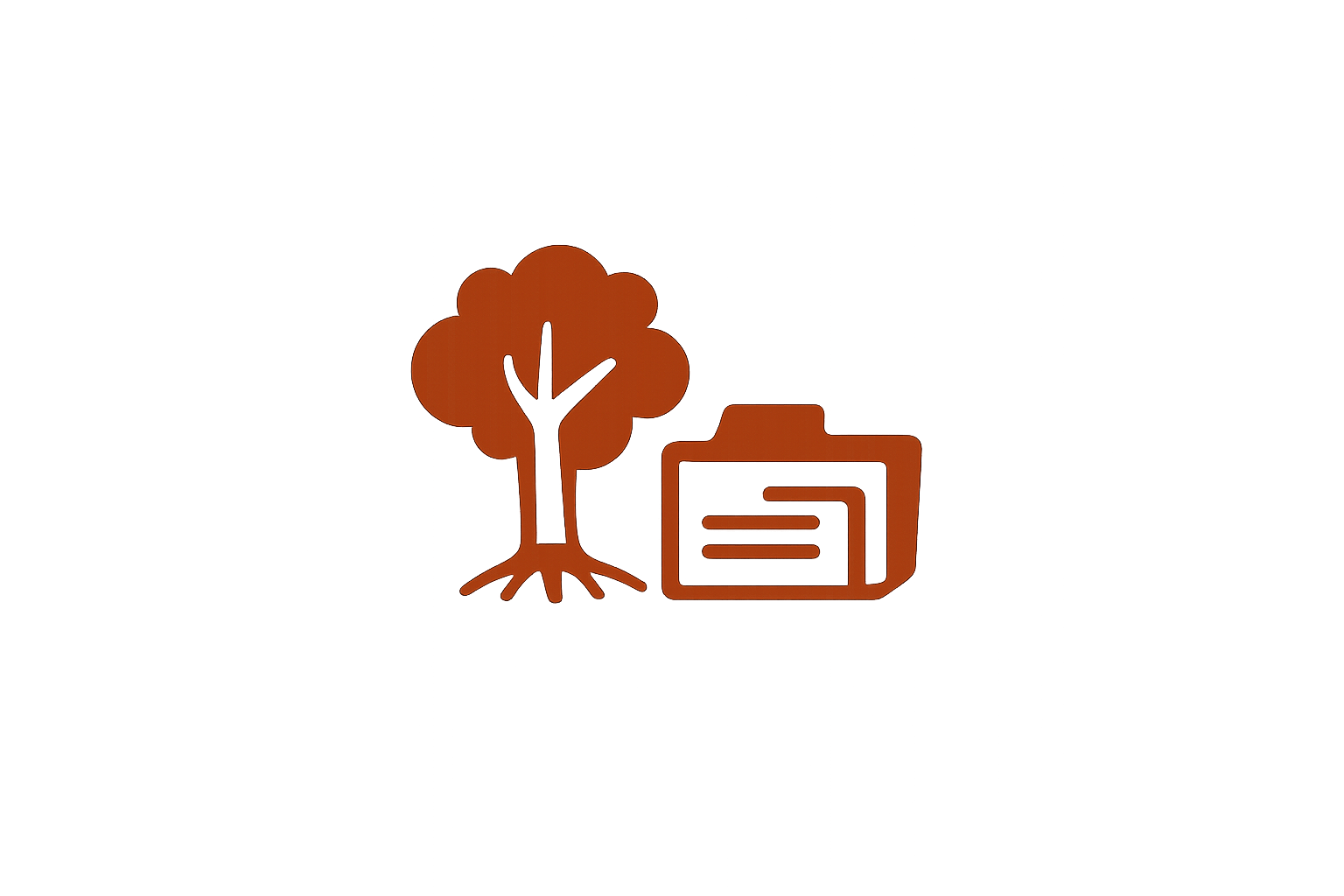 Icon of a tree next to a folder with papers inside.
